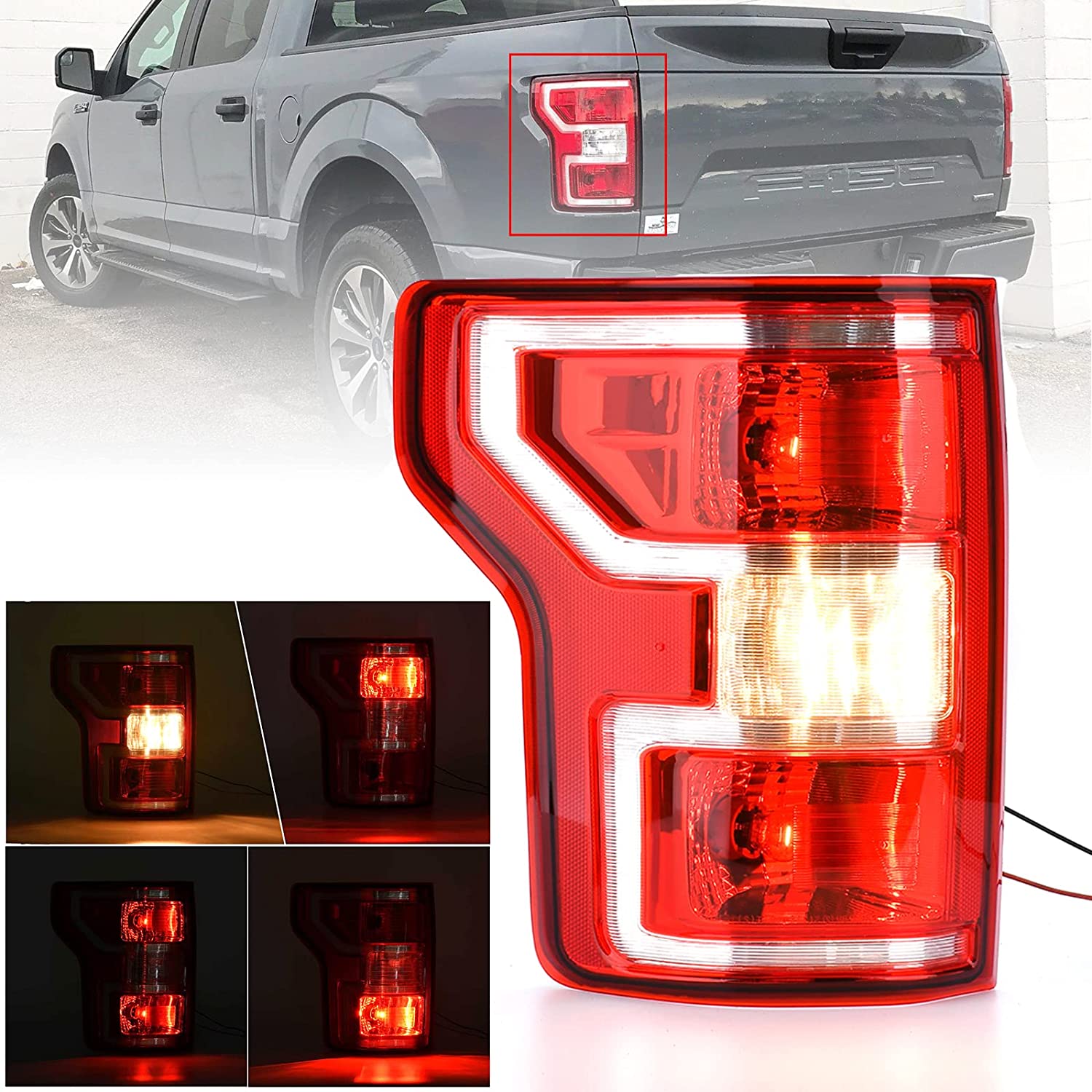 Left Driver Side Brake Tail Light Rear Lamp Compatible With Ford F150 F-150 2018 2019 2020 Replace JL3Z13405H - Delicate Leather