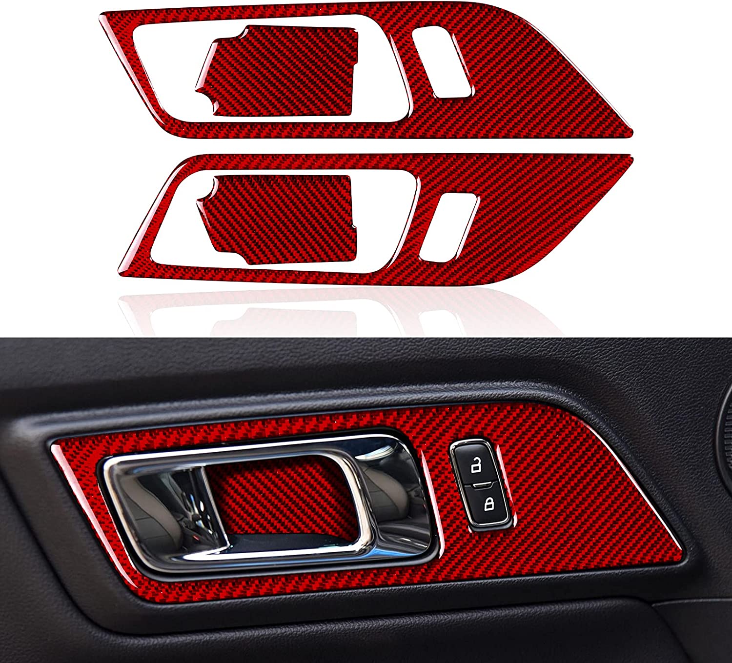 Carbon Fiber Car Interior Door Handles Door Bowl Trim Sticker Decal Cover for Ford Mustang 2015 2016 2017 2018 2019 2020 Accessories - Delicate Leather