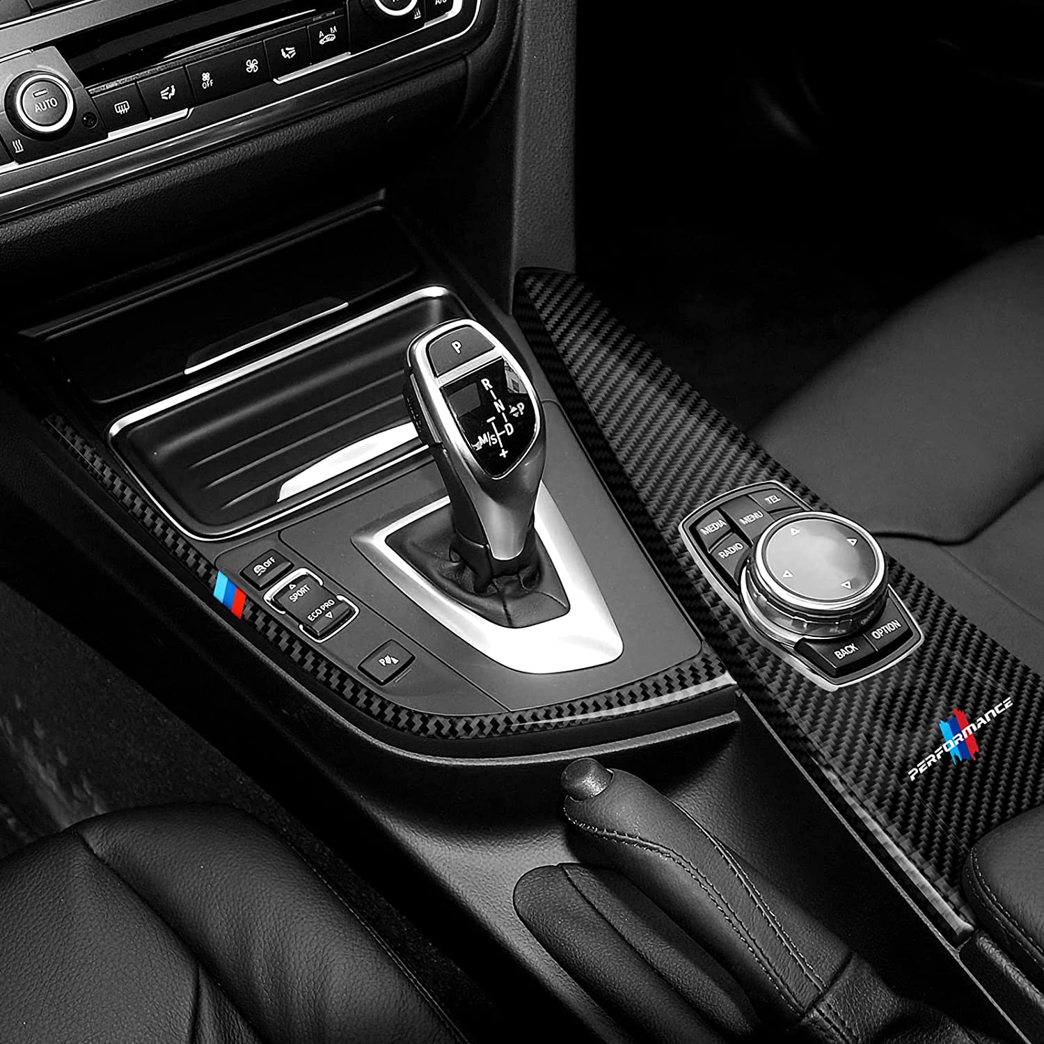 Car Gear Shift Trim Soft Carbon Fiber Decal Sticker Compatible with F30 F31 F34 3GT F32 F33 F36 3 4 Series Accessories, 2012-2020 - Delicate Leather