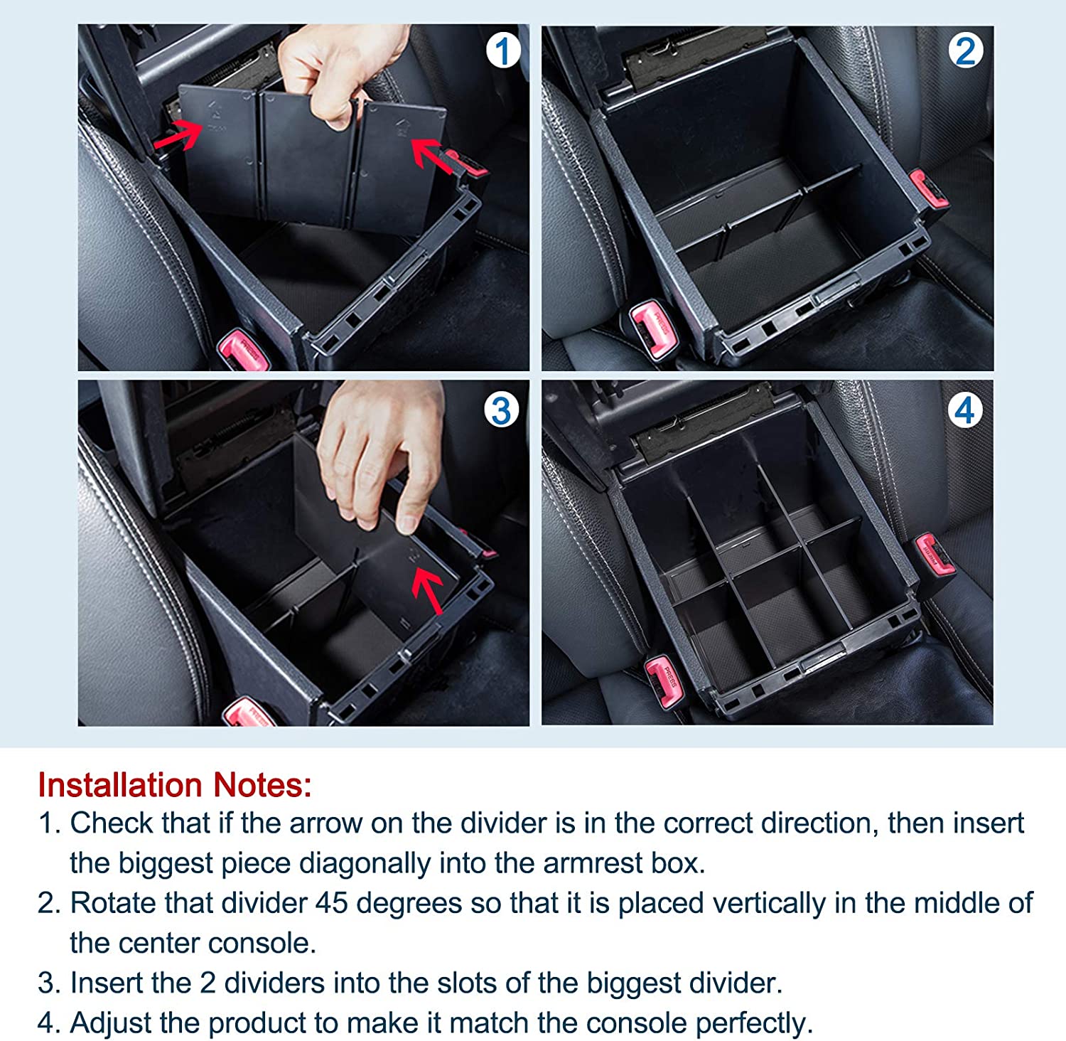 Compatible with 2023 2022 Accessories 2021 2020 2019 2018 2017 2016 Center Console Dividers, Insert Armrest Box ABS Materials Organizer - Delicate Leather