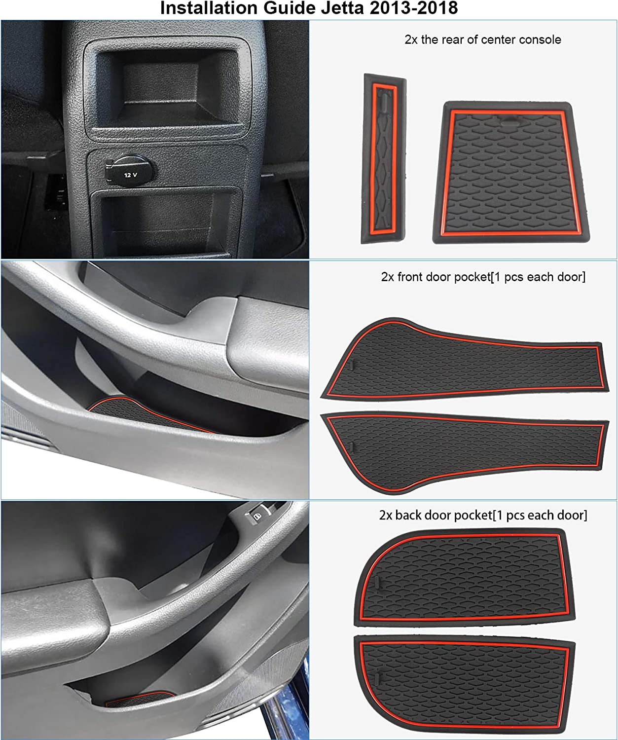 Protector Mats for Jetta Accessories 2013-2018 Custom Fit Door Compartment Liners Cup Holder Console Liners Anti Dust Mat Pads Car Interior - Delicate Leather