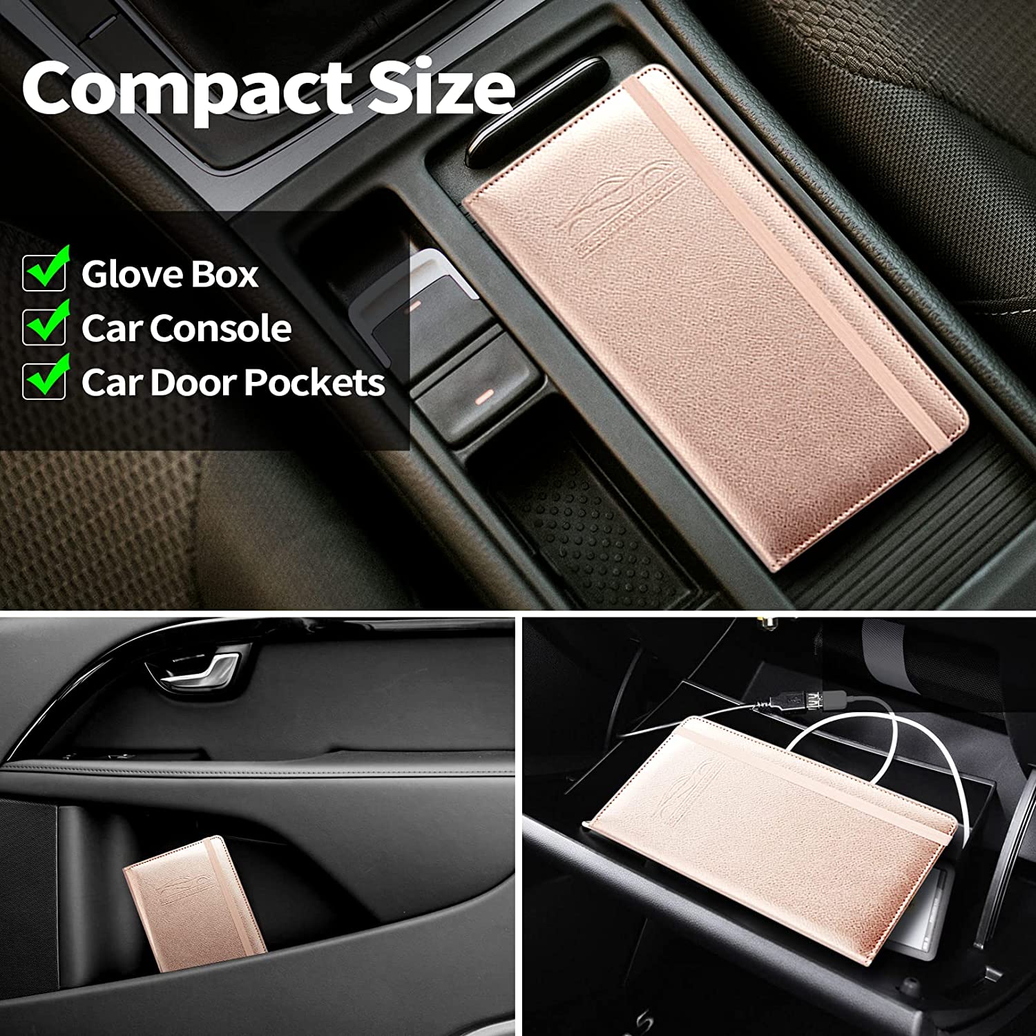 Car Registration and Insurance Holder with Inner Expandable Zipper Pouch, PU Car Document Holder, Elastic Closure Glove Box Document Holder for License, Car card and Essential Auto Documents, Custom For Cars - Delicate Leather