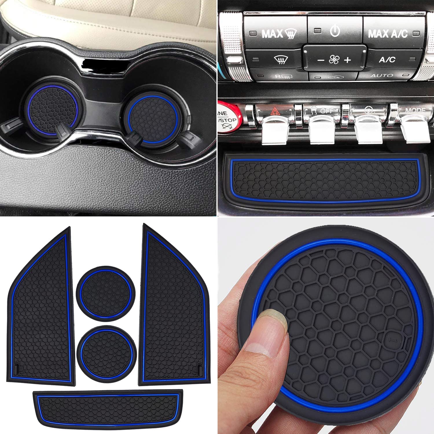 Anti Dust Mats Compatible with Mustang Accessories 2015-2022, Custom Fits Cup Holder Liners Mats Door Pocket Center Console Liners - Delicate Leather