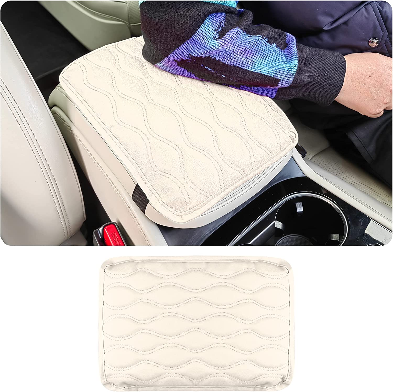Center Console Cover, Soft Comfortable PU Leather Car Armrest Cushion, Waterproof and Anti-scratch Armrest Seat Box Cover Profector, Car Interior Accessories Universal For SUV/Truck/Vehicle - Delicate Leather