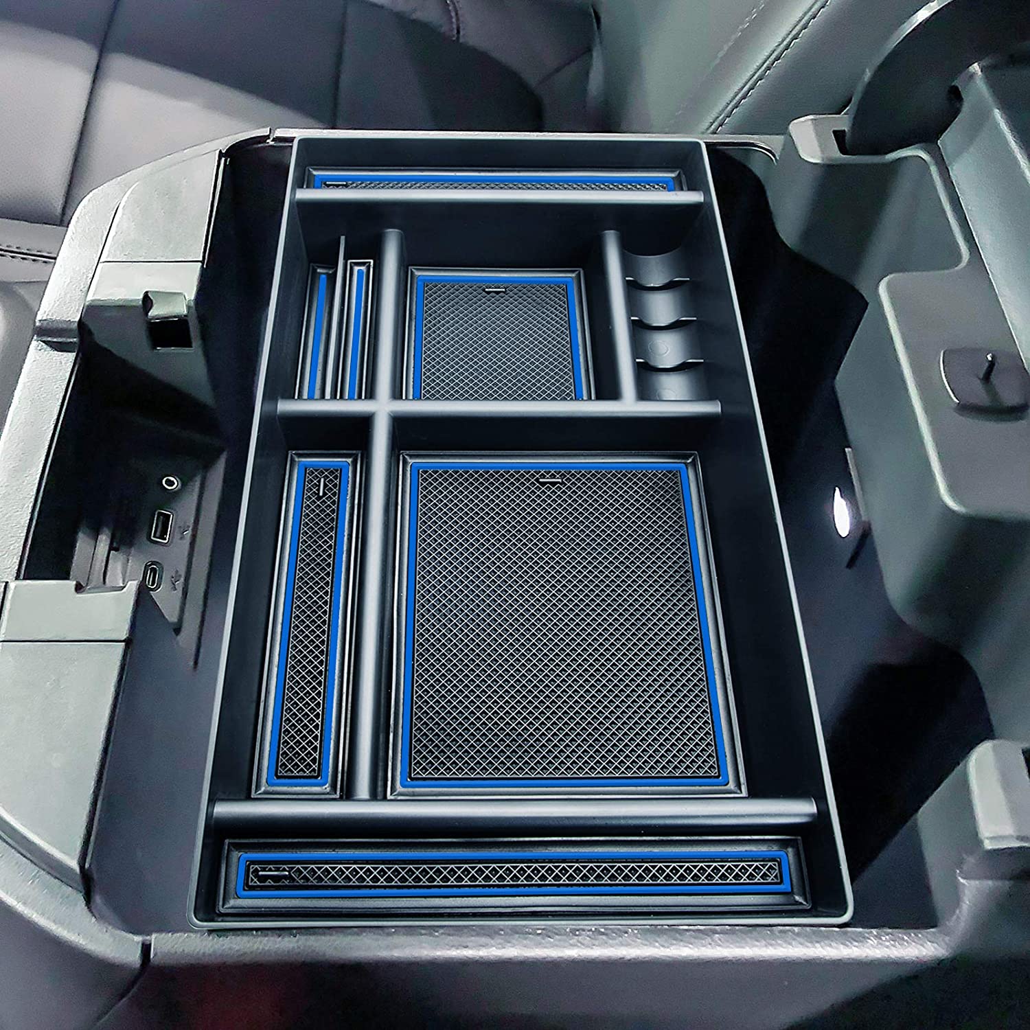 Center Console Organizer Tray Compatible with (2019-2022) Chevy Silverado 1500/GMC Sierra 1500 and 2020 2021 2022 Silverado/Sierra 2500/3500 HD - Full Console w/Bucket Seats ONLY - Delicate Leather