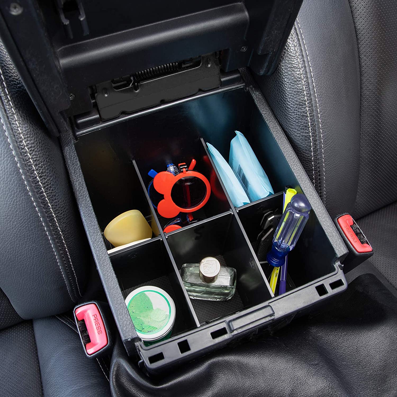 Compatible with 2023 2022 Accessories 2021 2020 2019 2018 2017 2016 Center Console Dividers, Insert Armrest Box ABS Materials Organizer - Delicate Leather