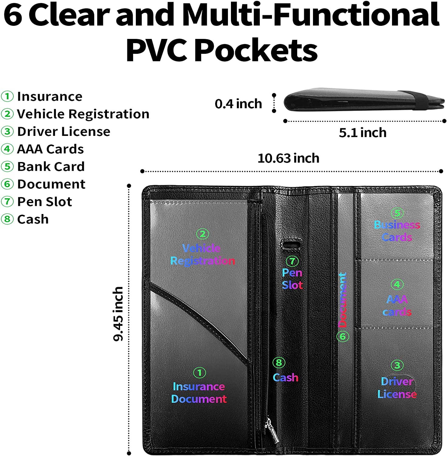 Car Registration and Insurance Holder with Inner Expandable Zipper Pouch, PU Car Document Holder, Elastic Closure Glove Box Document Holder for License, Car card and Essential Auto Documents, Custom For Cars - Delicate Leather