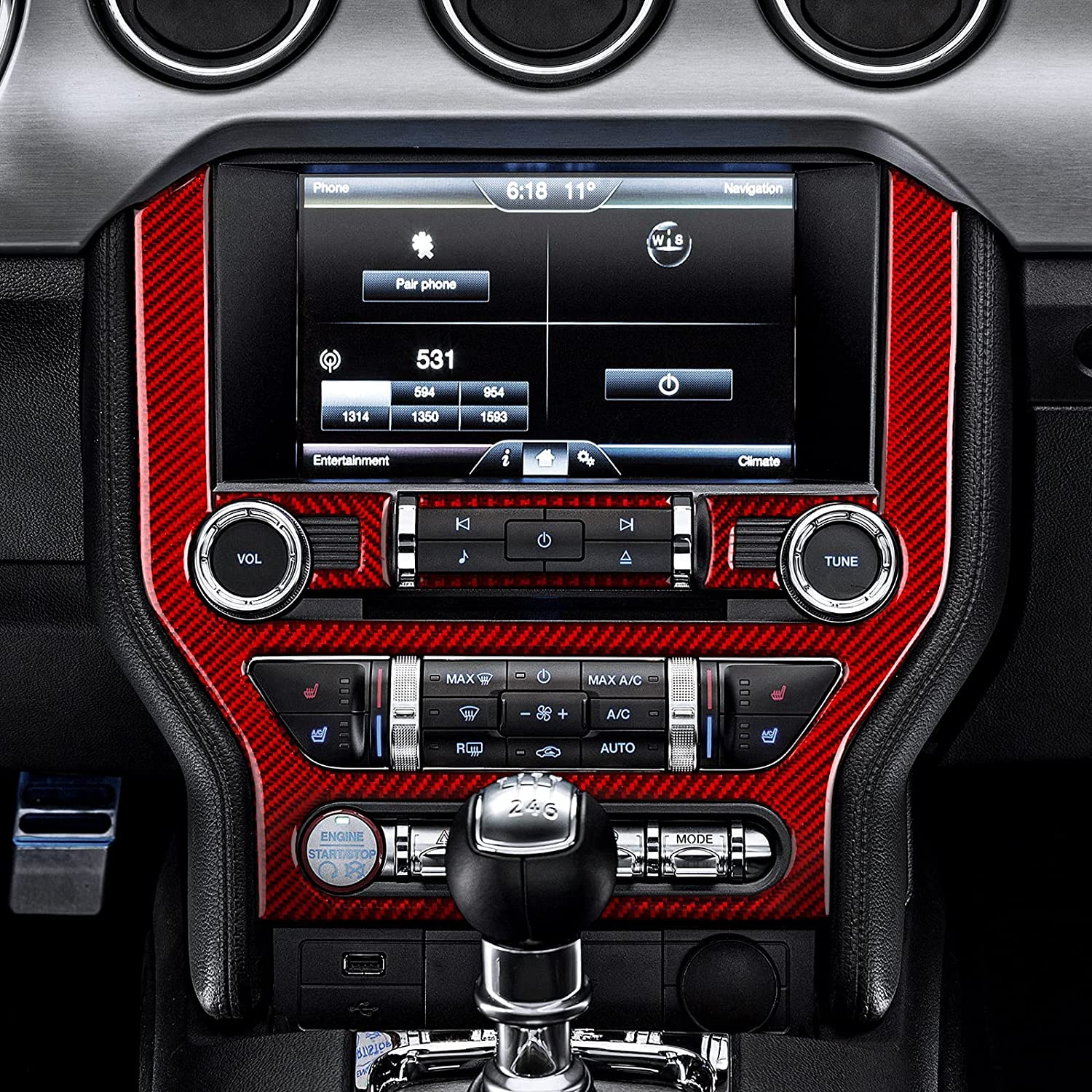 Car Center Control CD Panel Sticker Decal Carbon Fiber Interior Trim Cover Compatible with Ford Mustang 2015 2016 2017 2018 2019 2020 Accessories - Delicate Leather