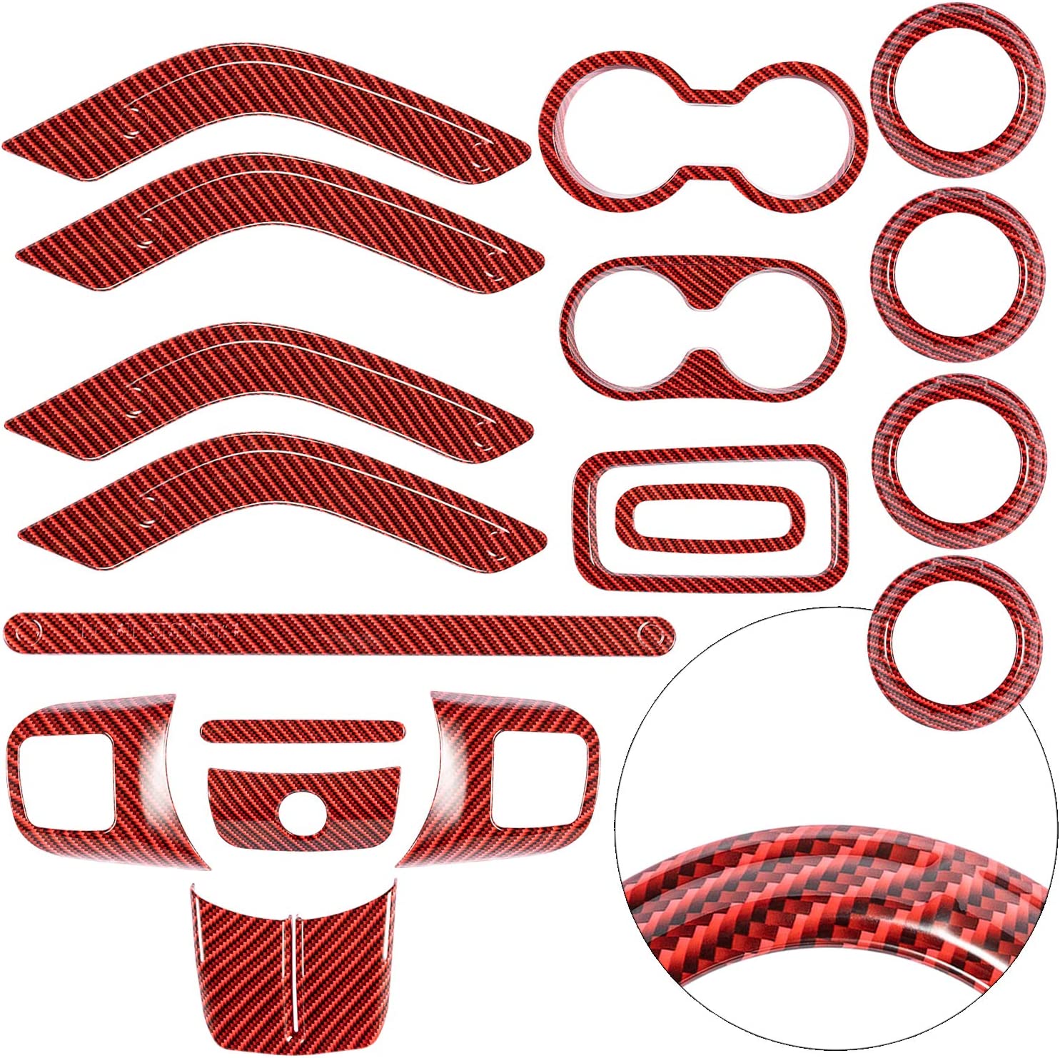 Interior Decoration Trim Kit Steering Wheel & Center Console Air Outlet Trim, Door Handle Cover Inner fits for 2011-18 Wrangler JK JKU - Delicate Leather