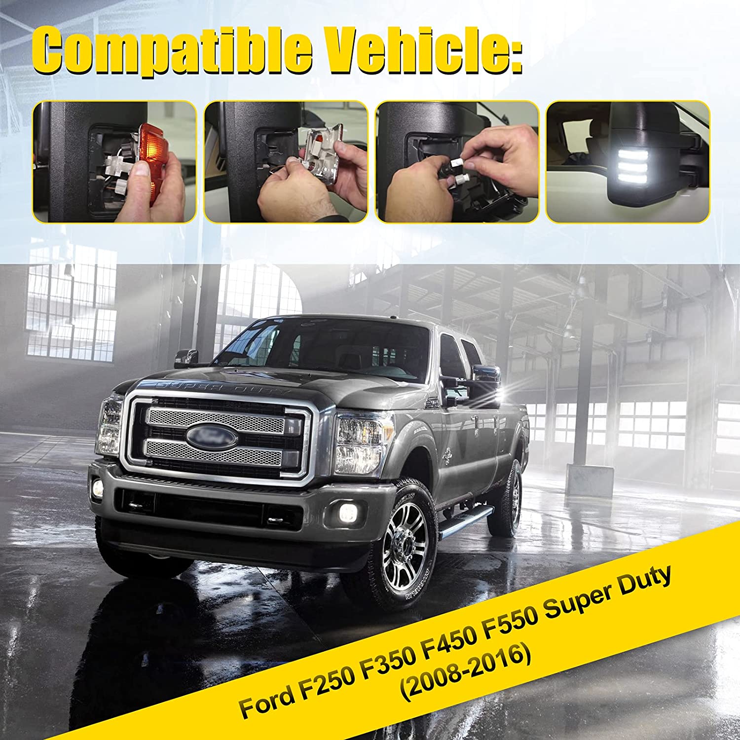 Switchback LED Side Mirror Marker Lights for 2008-2016 Ford F250 F350 F450 F550 Super Duty, Sequential Amber Turn Signal Lights, White Running Lights, Replace OEM Mirror Markers Lamps - Delicate Leather
