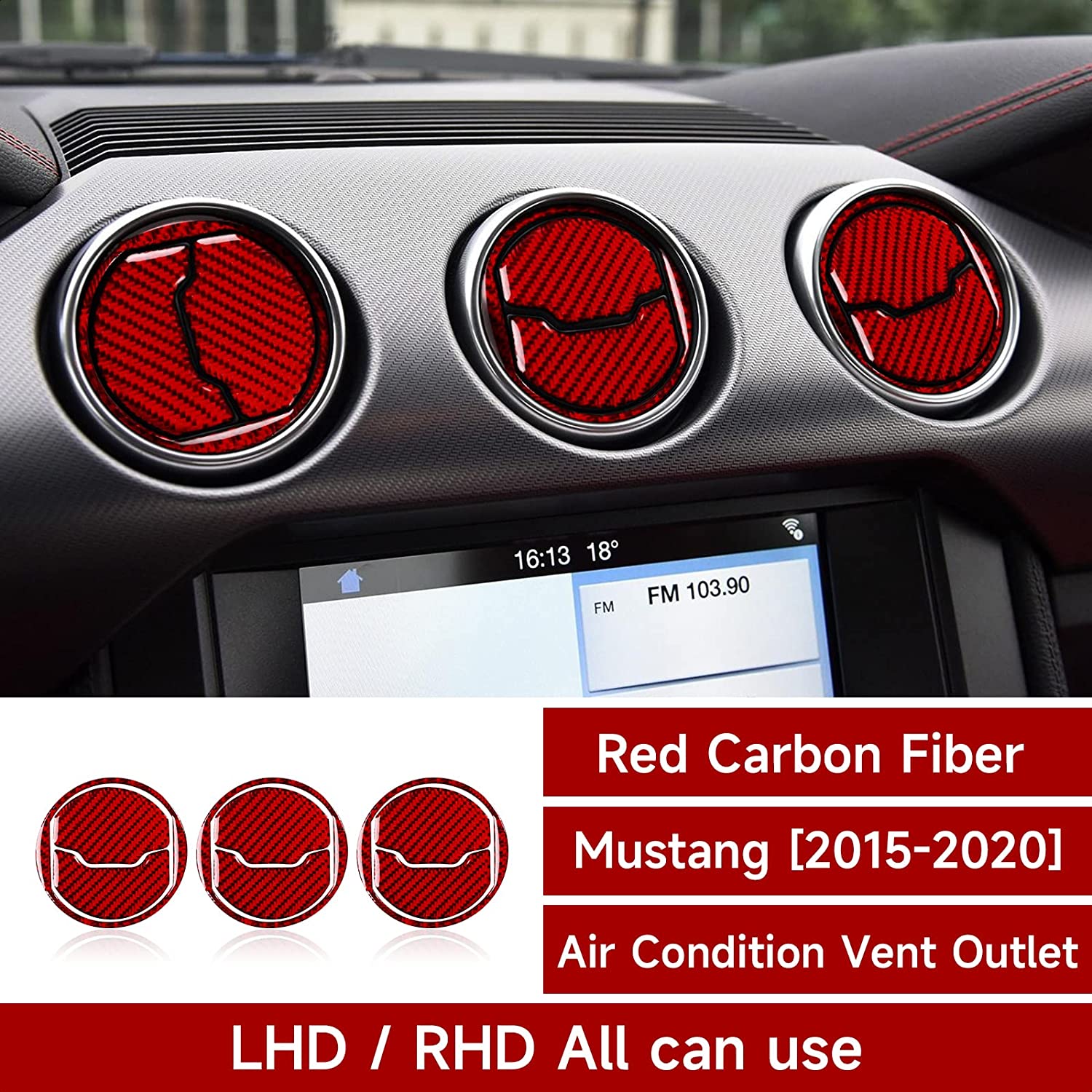 Carbon Fiber Car Central Air Outlet Sticker Decal Interior Trim Cover for Mustang 2015 2016 2017 2018 2019 2020 Accessories - Delicate Leather