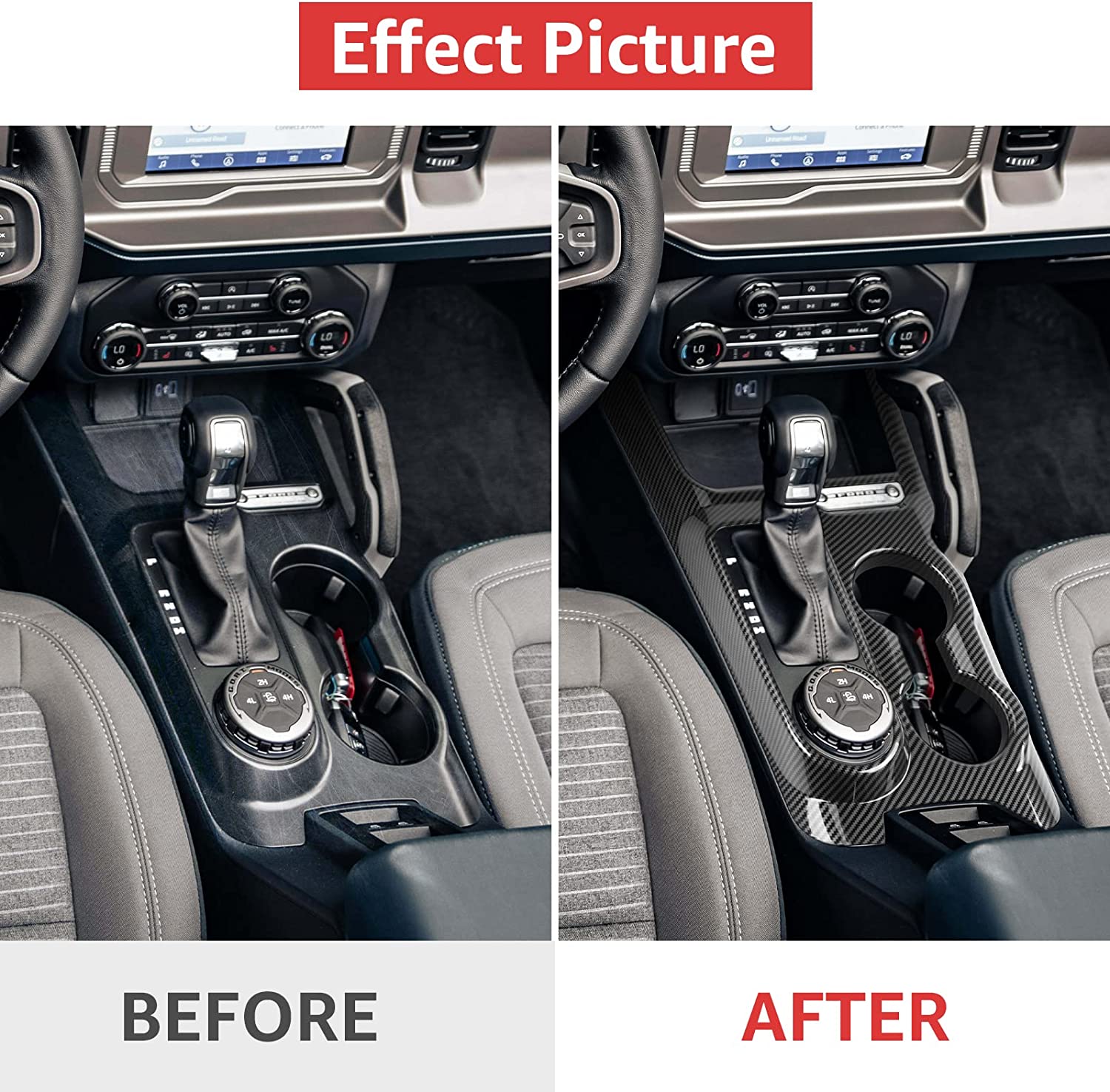 Gear Shifter Trim for 2021 2022 Ford Bronco Center Console Panel Decoration Cover Plate Frame Transmission Box Interior Accessories Sticker, ABS Carbon Fiber - Delicate Leather