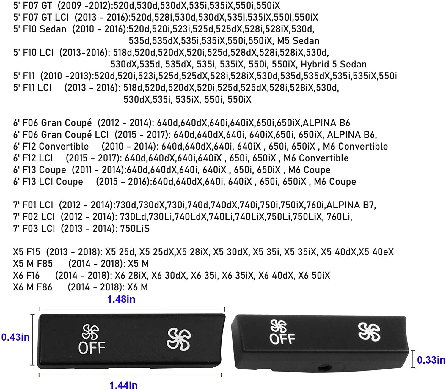 Compatible with Fan Speed Button A/C Climate Control Button Replacement, Compatible with BMW 5’F07/F10, 6’F06/F12/F13, 7’F01/F02, X5 F15/F85,X6 F16/F86 (Only for AC Panel with 14 Buttons) - Delicate Leather