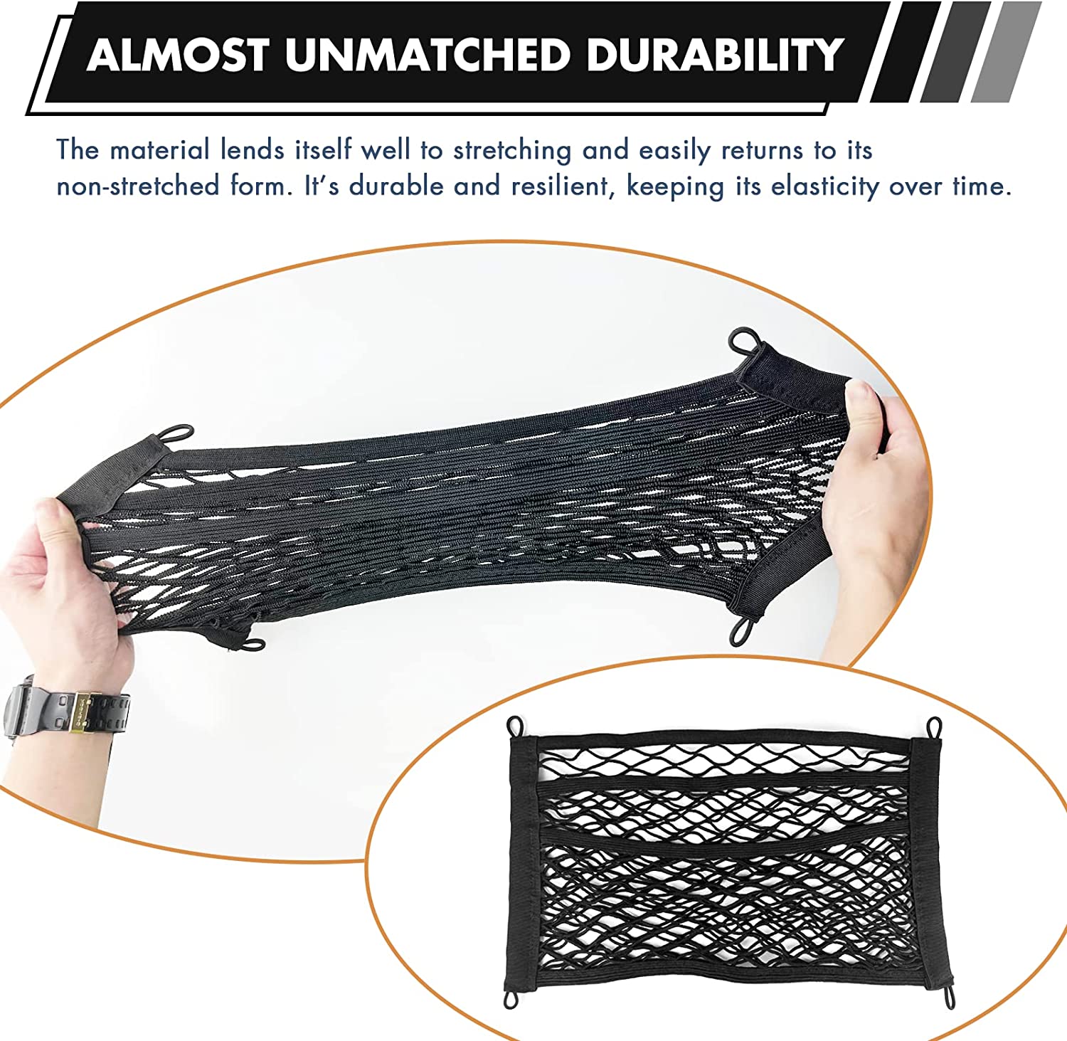 Cargo Net, Custom For Cars, 2 Pack Universal Mesh Cargo Net for Car Storage, Car-Net Pocket Storage Stretchable Mesh Pocket Net Wall Sticker Organizer Pouch Bag Storage Mesh Net for Car, Trunk, RV, Boats, Home - Delicate Leather