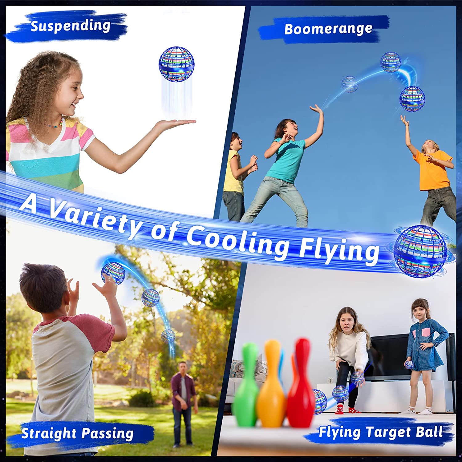 Flying Orb Ball Toys 360°Rotating Soaring Hover Orb Boomerang Spinner Magic LED Light Flying Ball Toys Hand Controlled Spinning Drone Ball Safe for Kids Adults Indoor Outdoor - Delicate Leather