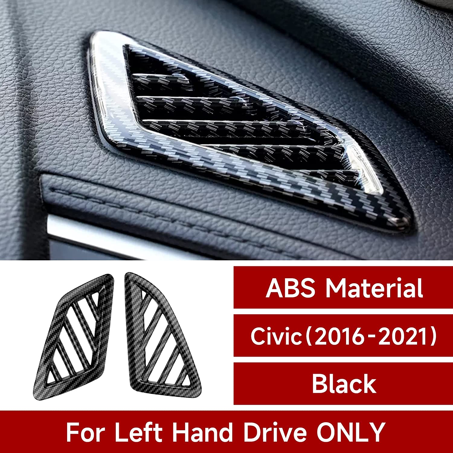 Air Conditioner Outlet Vent Trim Compatible with 2016 2017 2018 2019 2020 2021 Civic 10th Gen Accessories ABS Carbon Fiber Interior Sticker - Delicate Leather