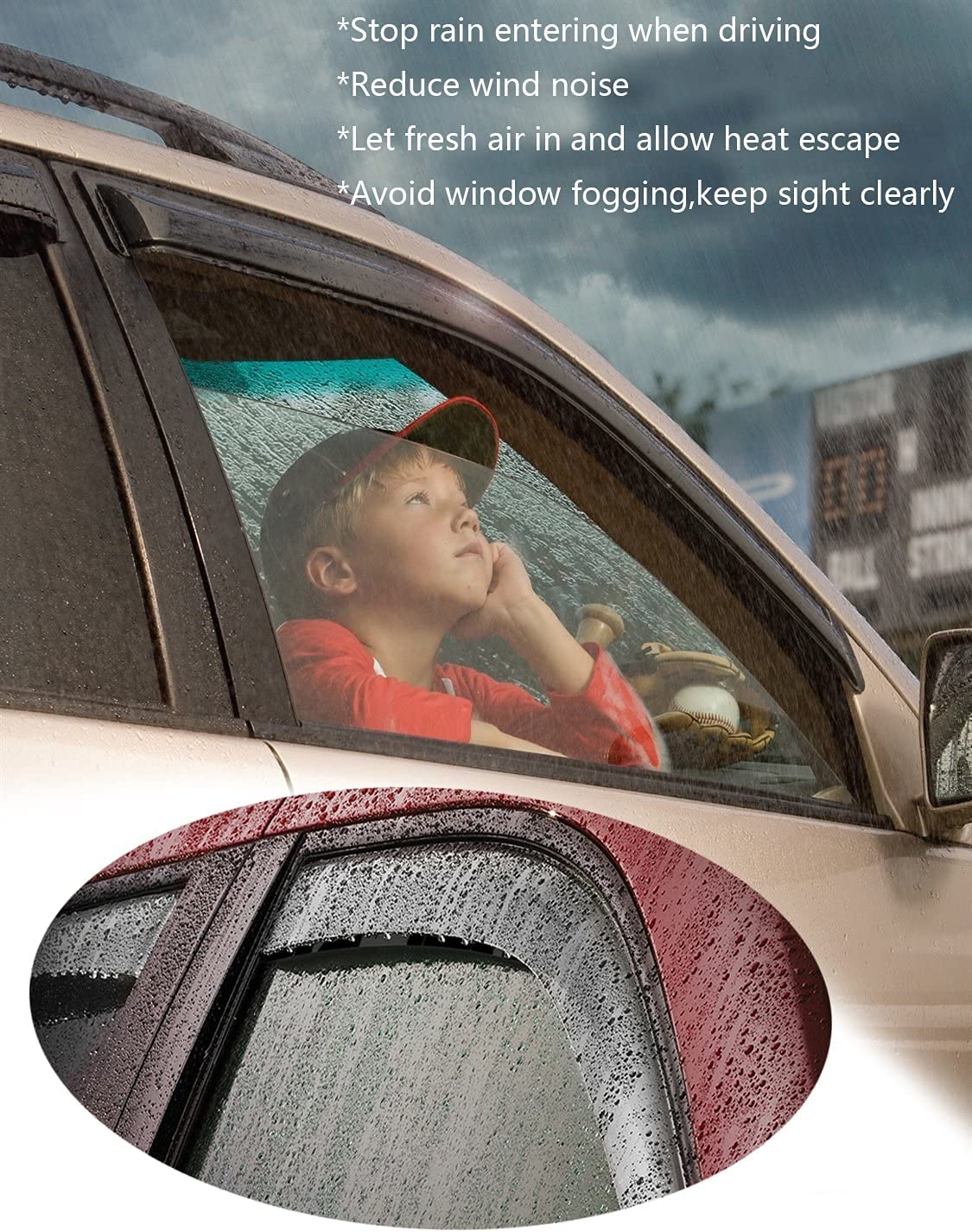 Original Side Window Wind Deflector, 4pcs Out-Channel Tape-On Dark Smoke Rain Guards Set, Vent Visor Compatible with 2007-2014 Ford Edge 2007-2014 Lincoln MKX 94141 - Delicate Leather