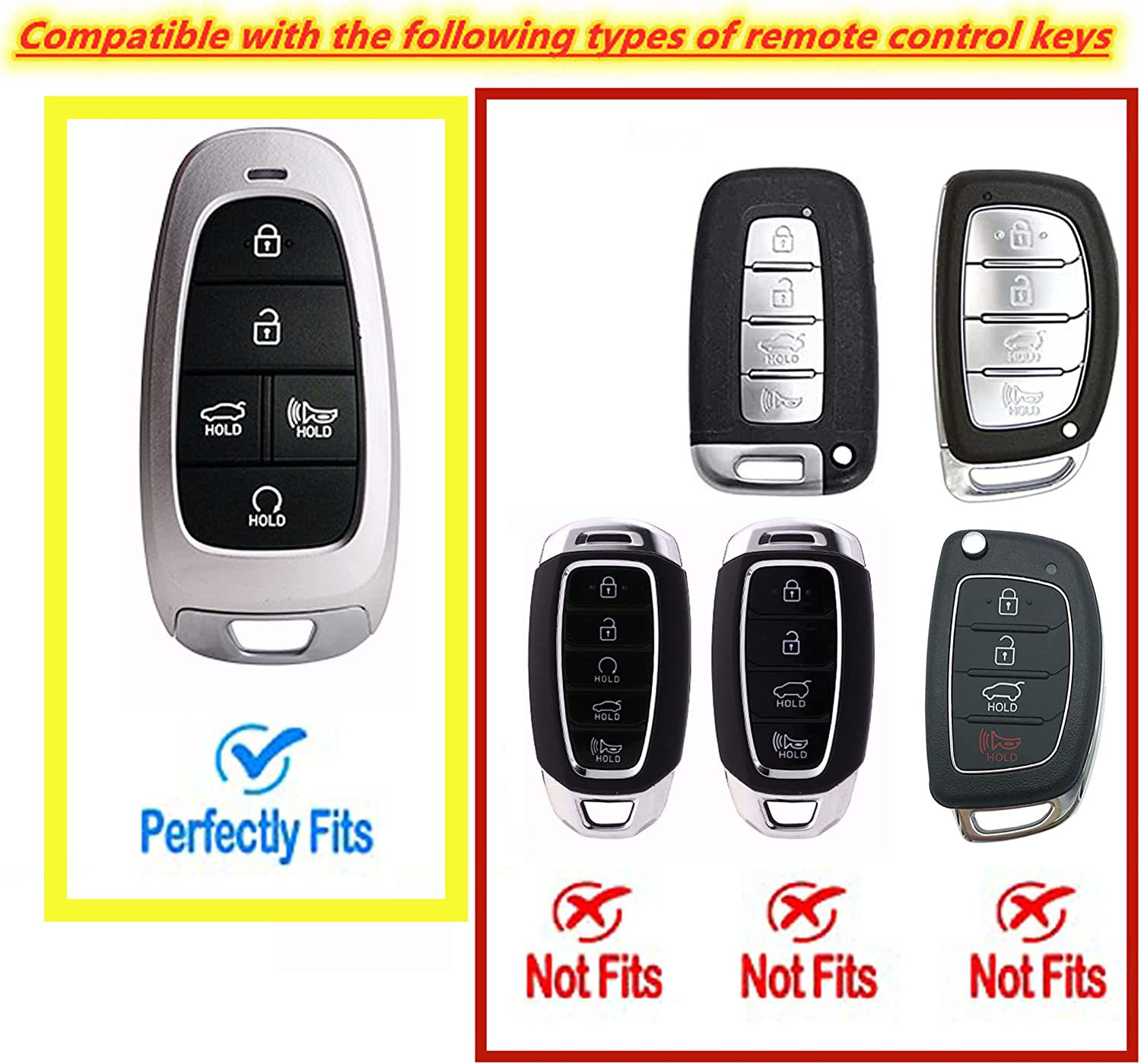 Hyundai Key Fob Cover Gold Keychain TPU Key Fob Shell Fit for Hyundai Sonata Santa fe Tucson (5 Buttons-White) - Delicate Leather