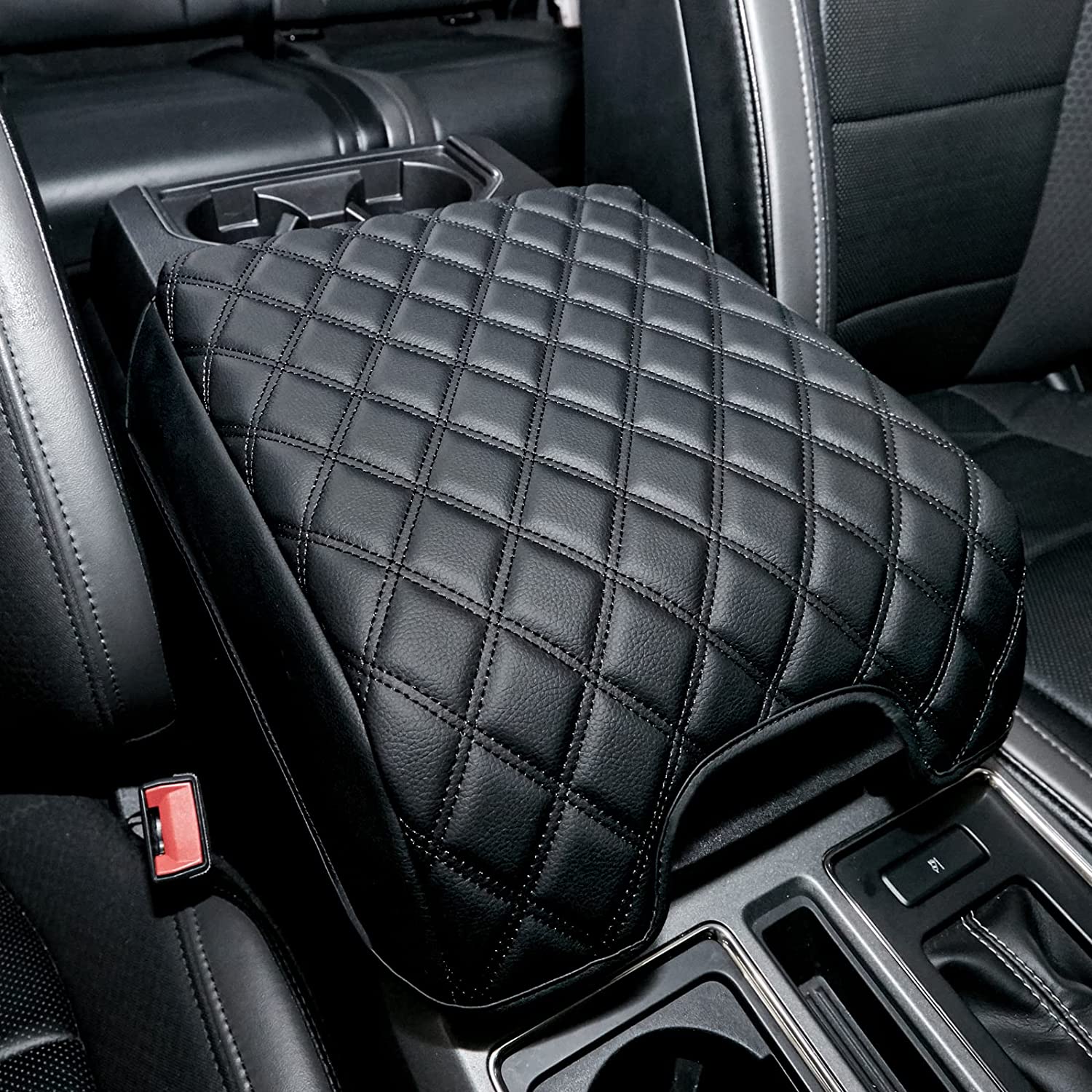 Center Console Cover for F150 Accessories 2015-2020 Custom Console Protector Cover PU Leather Double Diamond Lattice Car Armrest Cushion - Delicate Leather