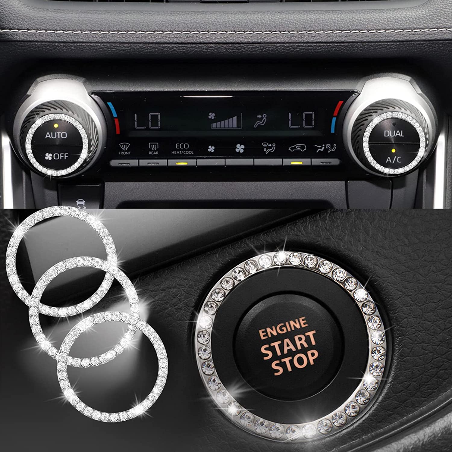 Steering Wheel Cover for Women Bling Crystal Diamond Sparkling Car Accessories Fit for ES RX LS is CT LX GS LC RC GS-F RC-F Rhinestone Decals Steering Wheel Cover Universal Fit 15 Inch - Delicate Leather