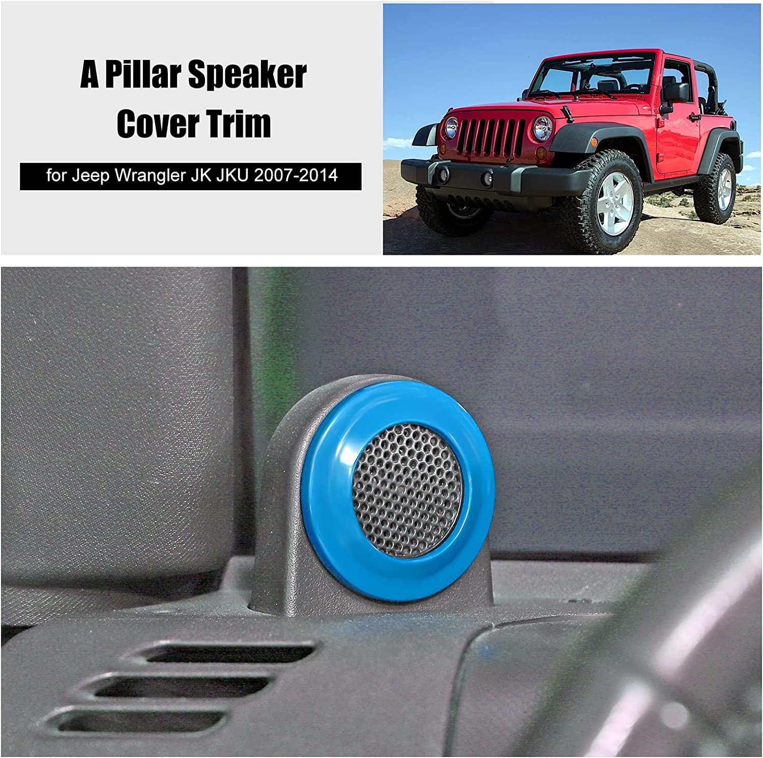 A Pillar Speaker Decoration Cover Trim Stickers Car Interior Accessories for 2007-2014 Wrangler JK JKU (Light Blue) - Delicate Leather