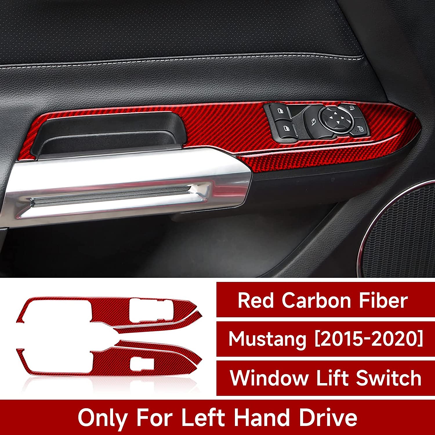 Car Window Switch Control Panel Trim Sticker Carbon Fiber Interior Decal Cover for Ford Mustang 2015 2016 2017 2018 2019 2020 Accessories - Delicate Leather
