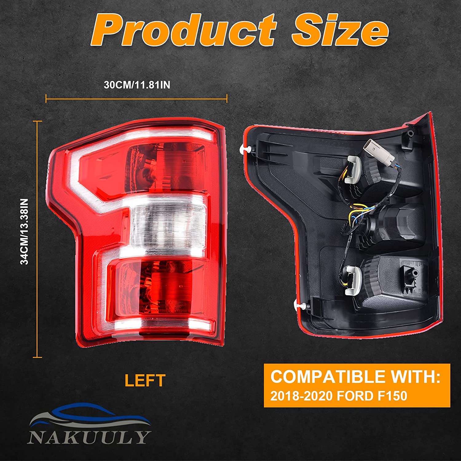 Left Driver Side Brake Tail Light Rear Lamp Compatible With Ford F150 F-150 2018 2019 2020 Replace JL3Z13405H - Delicate Leather