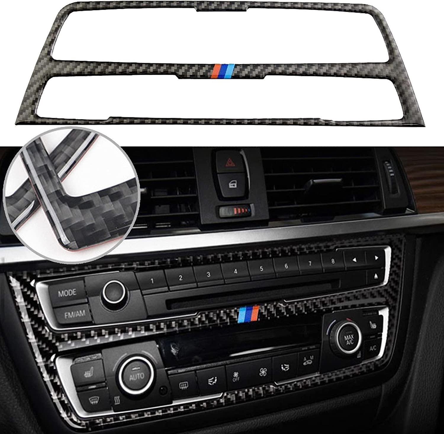 Center Consoles Multimedia CD Control Panel Decoration Frame Cover Trim, Real Carbon Fiber, Compatible with 3 Series F30 F31 2012-2018, GT F34 2014-2018, 4 Series F32 F33 F36 2014-2019 - Delicate Leather