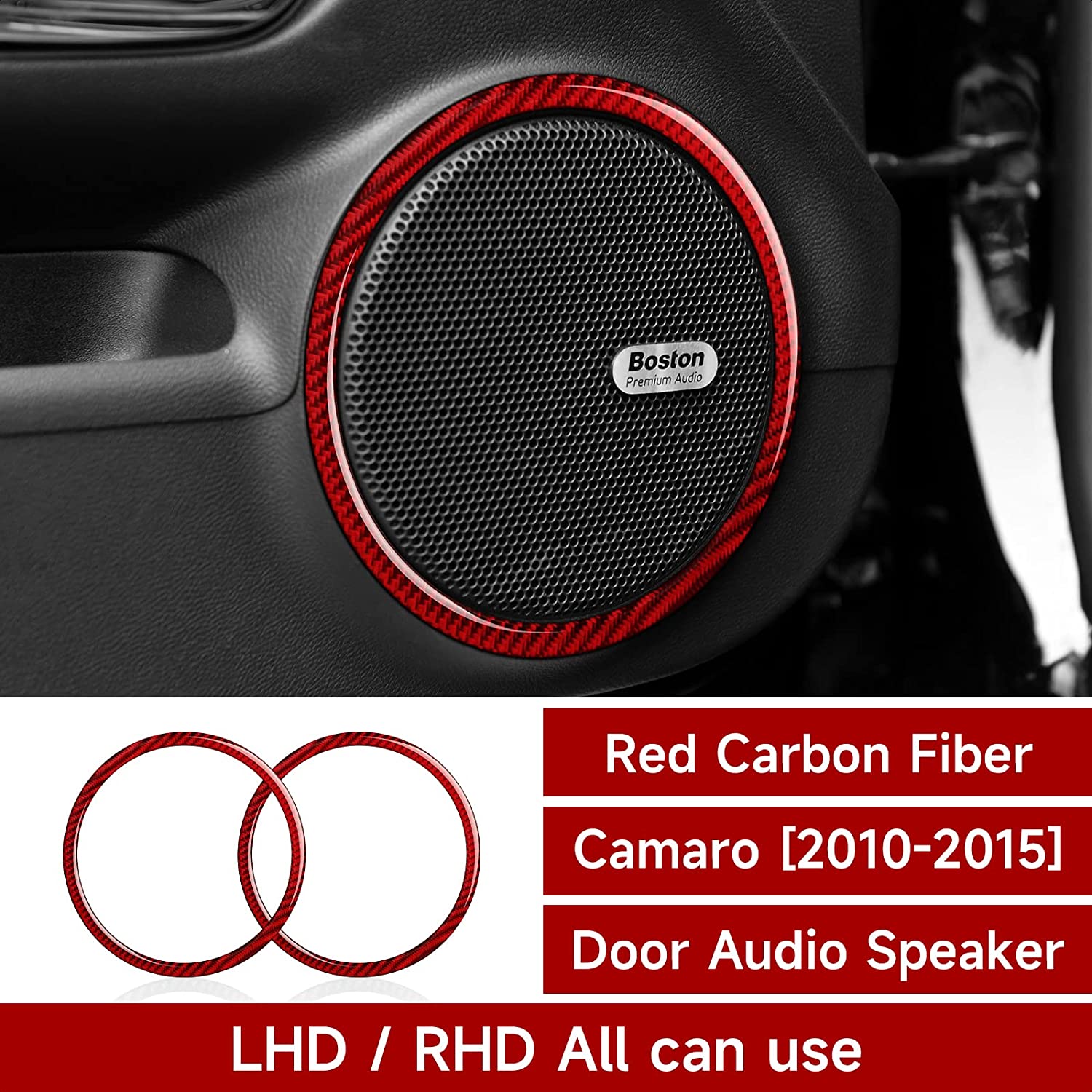 Carbon Fiber Car Door Audio Speaker Sticker Interior Trim Cover for Camaro 2010 2011 2012 2013 2014 2015 Accessories - Delicate Leather