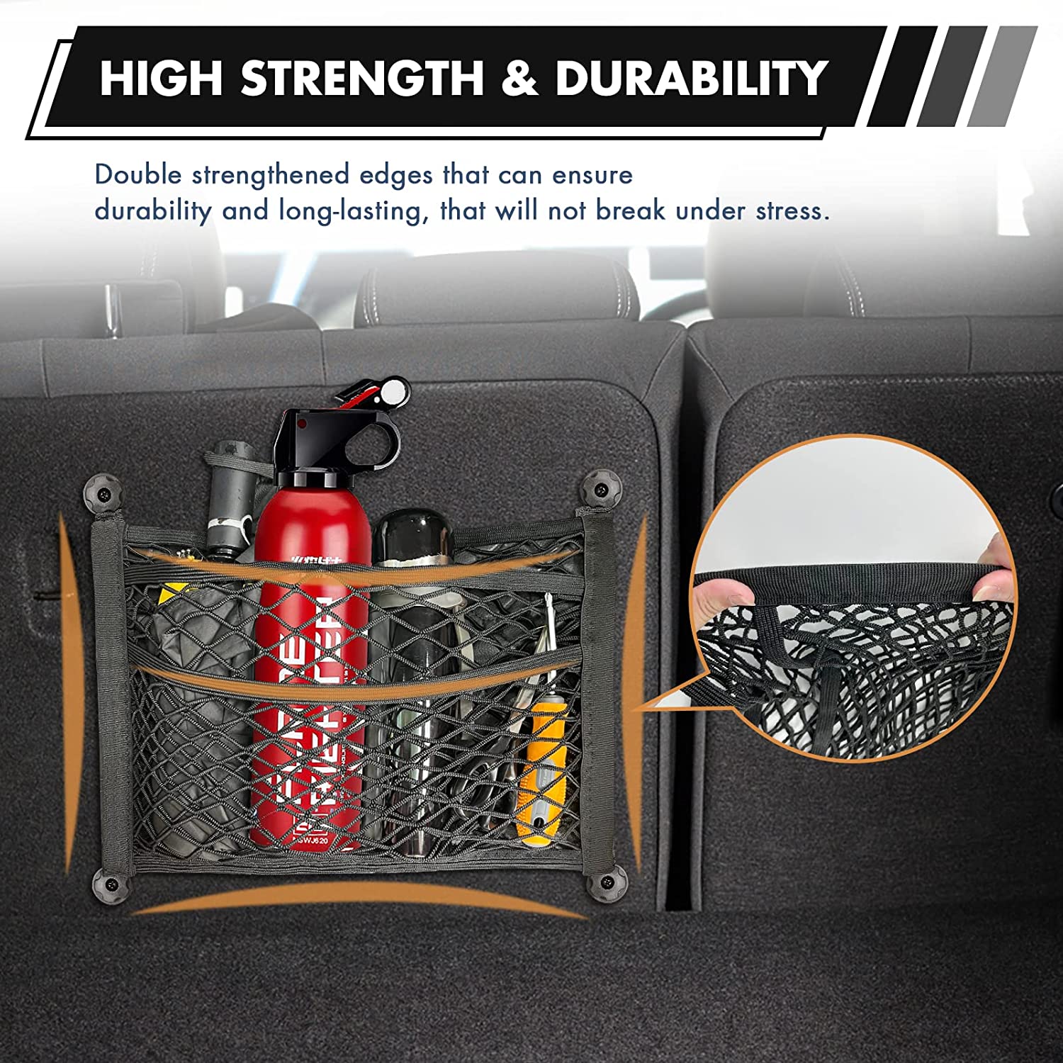 Cargo Net, Custom For Cars, 2 Pack Universal Mesh Cargo Net for Car Storage, Car-Net Pocket Storage Stretchable Mesh Pocket Net Wall Sticker Organizer Pouch Bag Storage Mesh Net for Car, Trunk, RV, Boats, Home - Delicate Leather