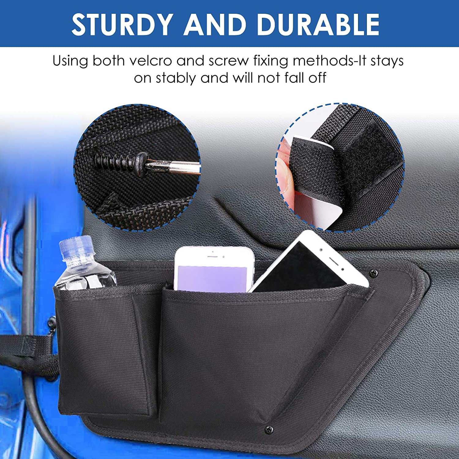 Front Door Side Insert Storage Pockets Box, 2PCS Door Storage Pockets for 2011-2018 Jeep Wrangler JK JKU Accessories 2/4-Door, Door Net Pocket Replacement Upgraded Version - Delicate Leather
