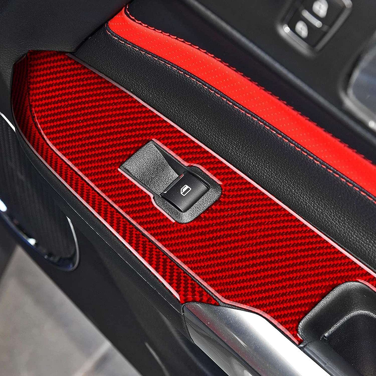 Car Window Switch Control Panel Trim Sticker Carbon Fiber Interior Decal Cover for Ford Mustang 2015 2016 2017 2018 2019 2020 Accessories - Delicate Leather