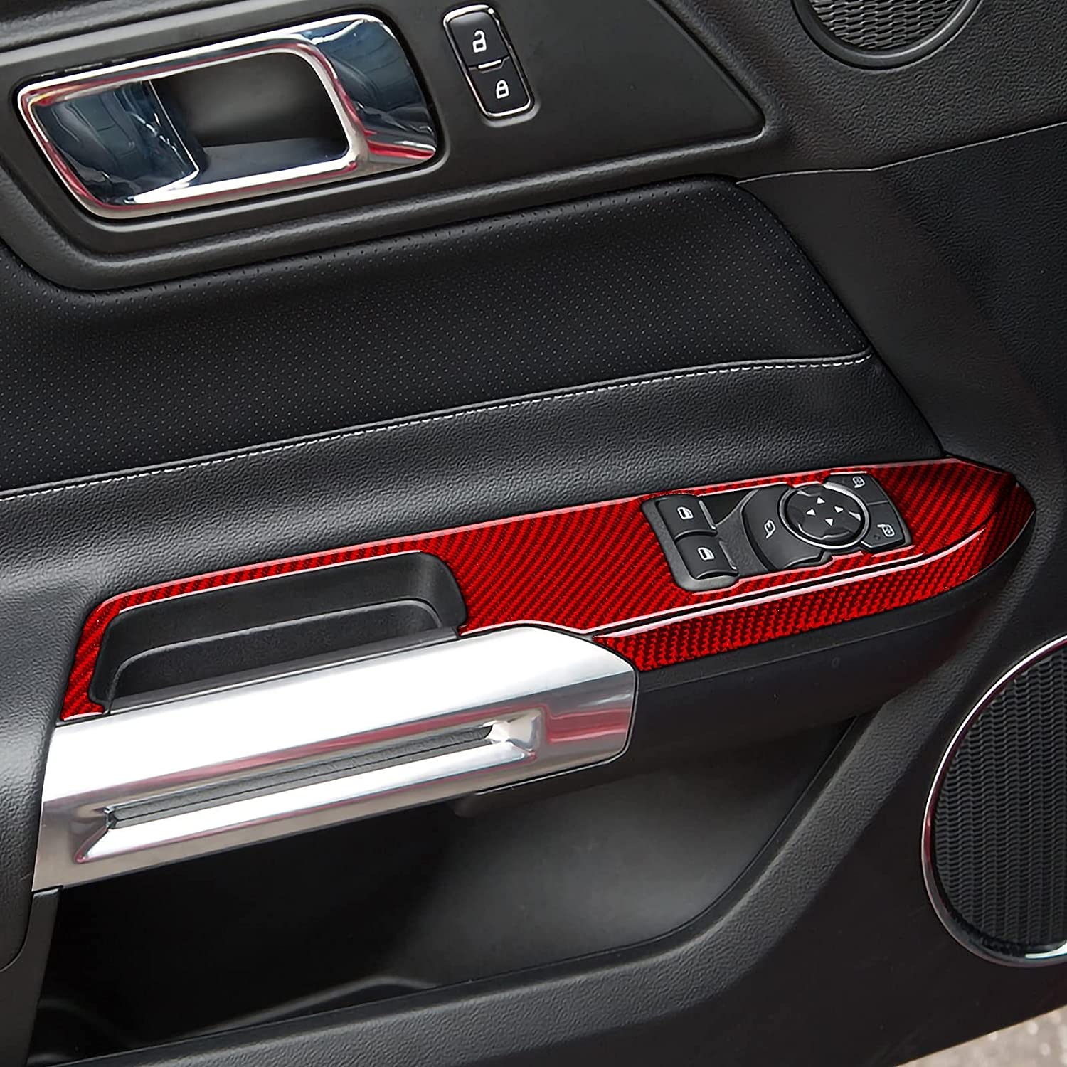 Car Window Switch Control Panel Trim Sticker Carbon Fiber Interior Decal Cover for Mustang 2015 2016 2017 2018 2019 2020 Accessories