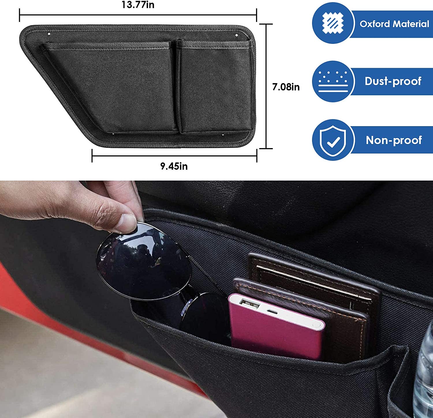 Front Door Side Insert Storage Pockets Box, 2PCS Door Storage Pockets for 2011-2018 Jeep Wrangler JK JKU Accessories 2/4-Door, Door Net Pocket Replacement Upgraded Version - Delicate Leather