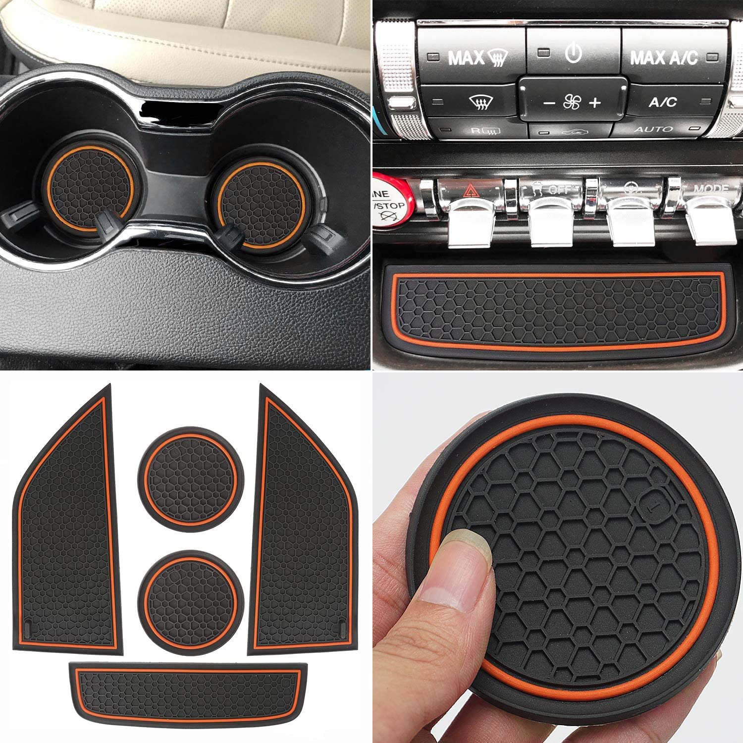 Anti Dust Mats Compatible with Mustang Accessories 2015-2022, Custom Fits Cup Holder Liners Mats Door Pocket Center Console Liners - Delicate Leather