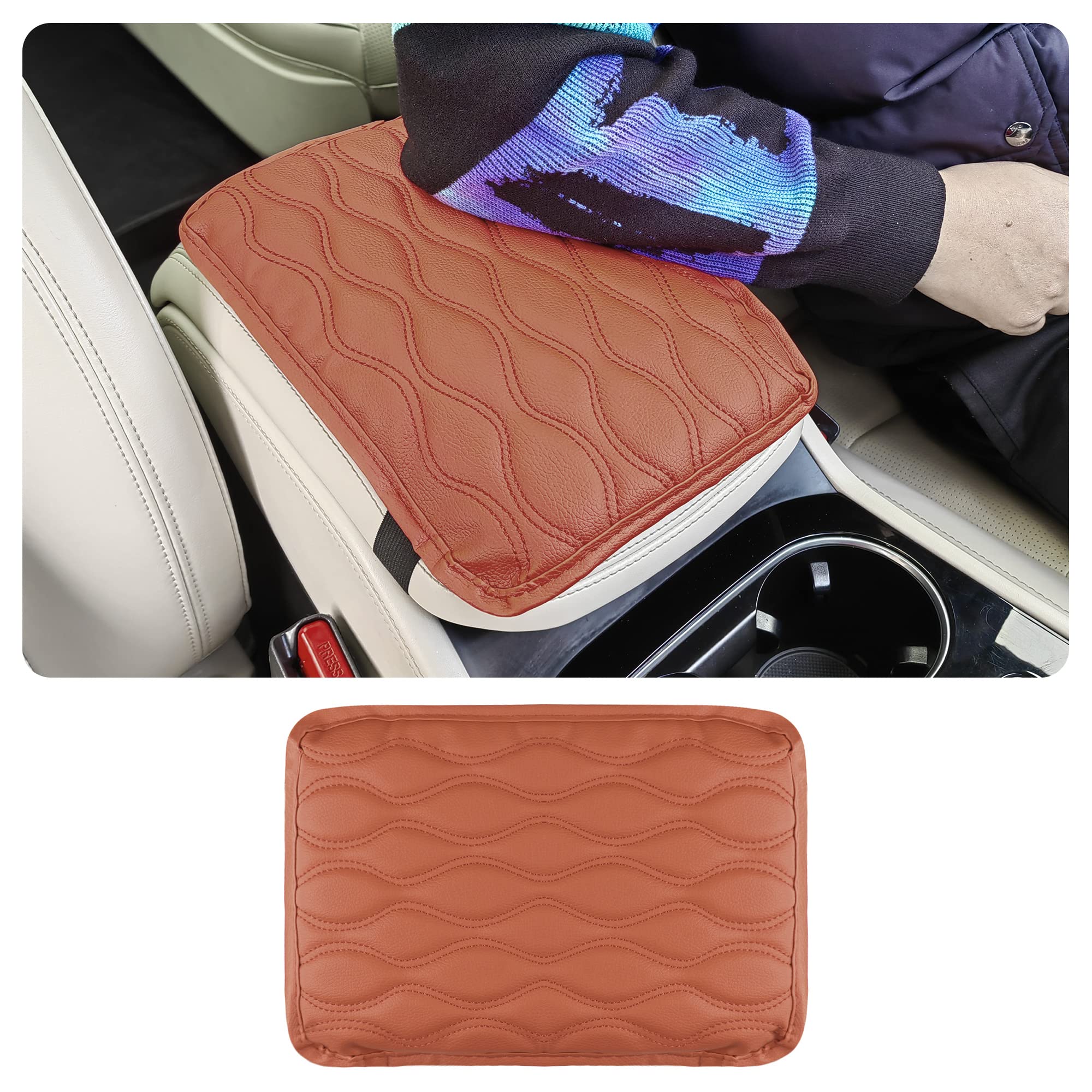 Center Console Cover, Soft Comfortable PU Leather Car Armrest Cushion, Waterproof and Anti-scratch Armrest Seat Box Cover Profector, Car Interior Accessories Universal For SUV/Truck/Vehicle - Delicate Leather