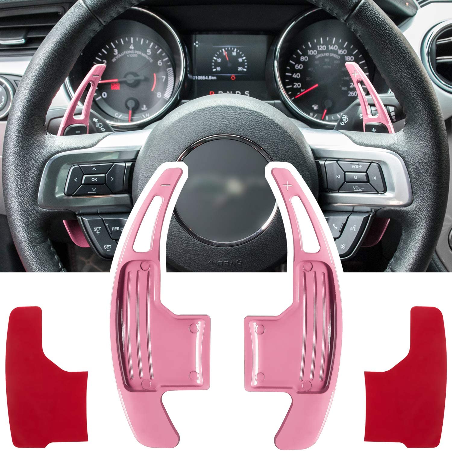 Steering Wheel Shift Paddle Extended Shifter Trim Cover for Ford Mustang 2015 2016 2017 2018 2019 2020 2021 Interior Decoration Accessories Aluminum Alloy - Delicate Leather