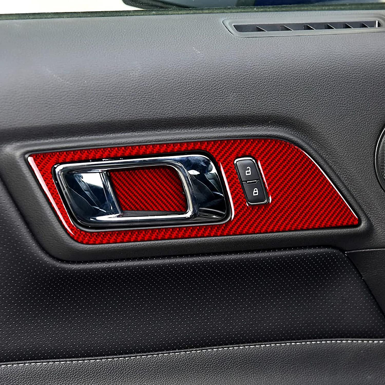 Carbon Fiber Car Interior Door Handles Door Bowl Trim Sticker Decal Cover for Ford Mustang 2015 2016 2017 2018 2019 2020 Accessories - Delicate Leather