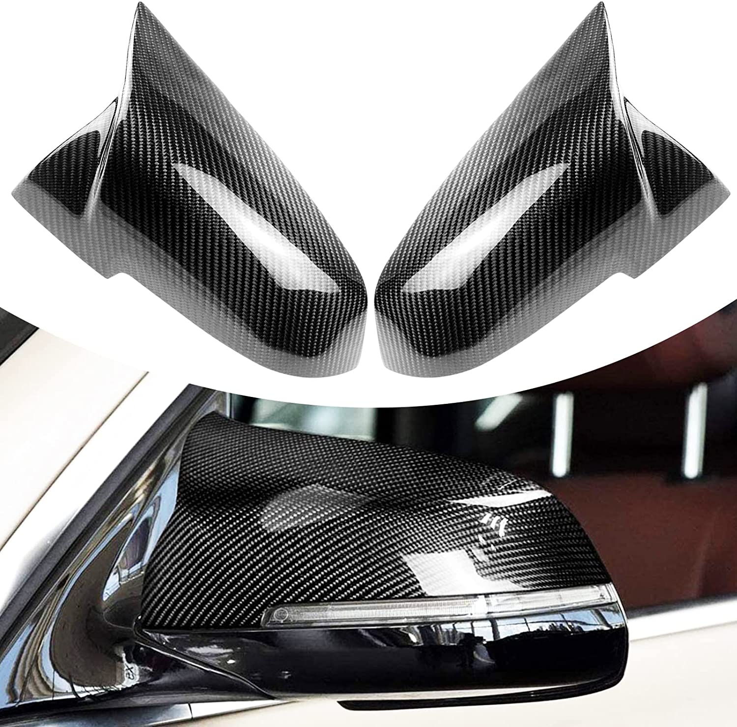 Real Carbon Fiber Mirror Caps For BMW F20 F22 F23 F30 F31 F32 F34 F36 F87 E84 M – Clip-On, Black, Pair