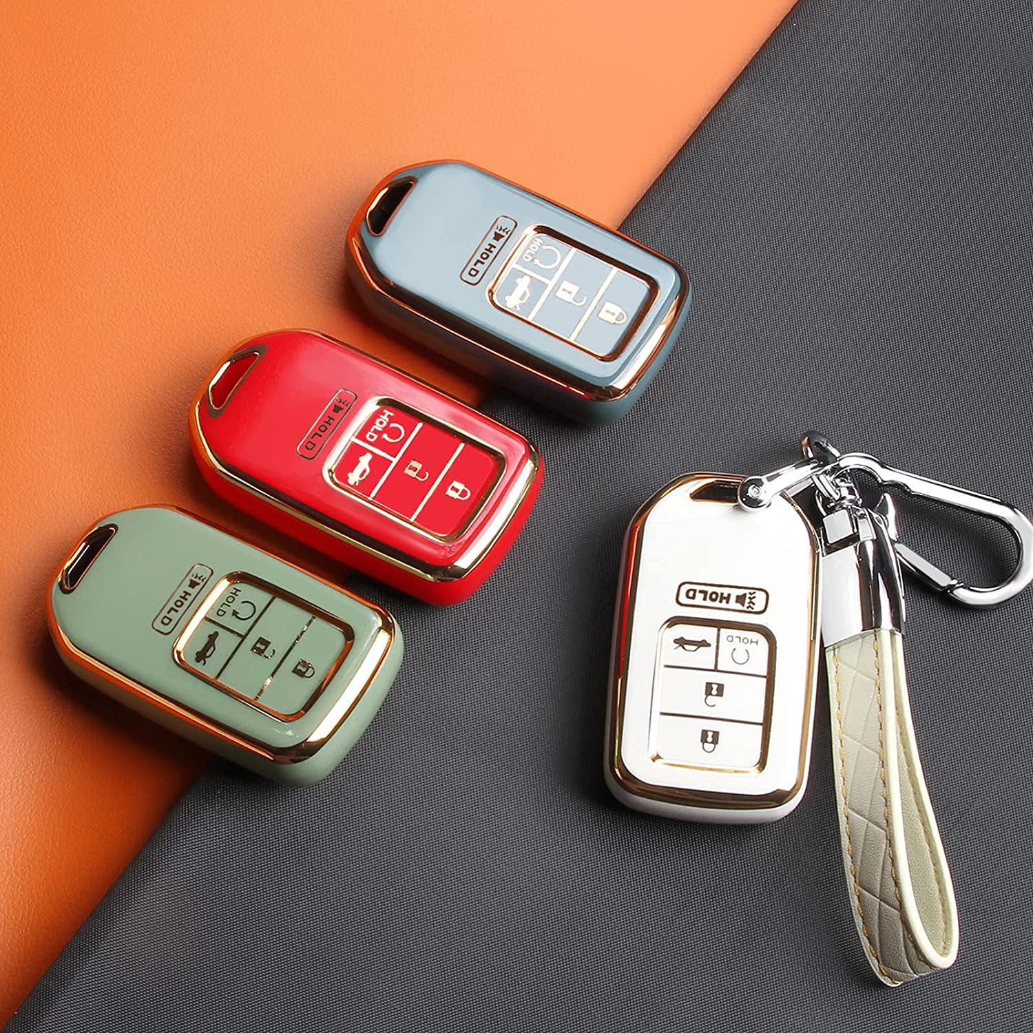 Honda Key Fob Cover - Key Fob Case Shell Cover Holder for Honda Accord Civic CRV Pilot Odyssey Soft TPU Full Cover Protection Smart Key Keyless Remote Key Fob Cover for Honda - Delicate Leather