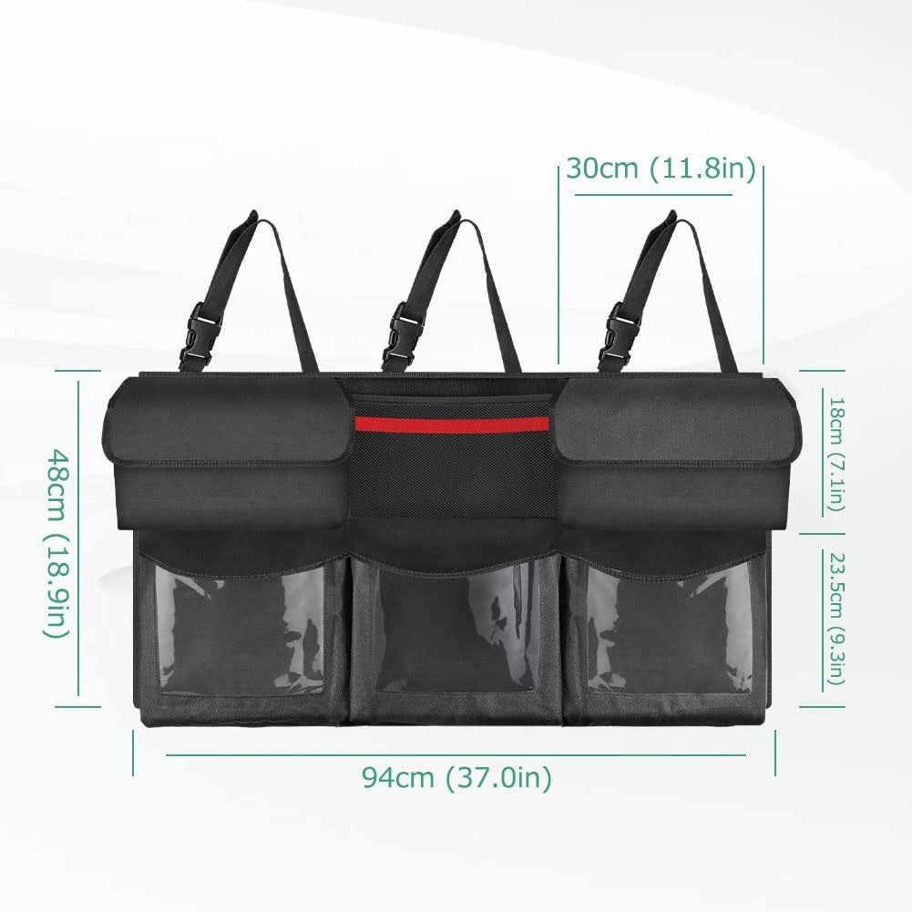Back Seat Trunk Organizer, Custom For Cars, Hanging Car Organizer Trunk Foldable Cargo Storage with 6 Large Pockets 3 Adjustable Straps