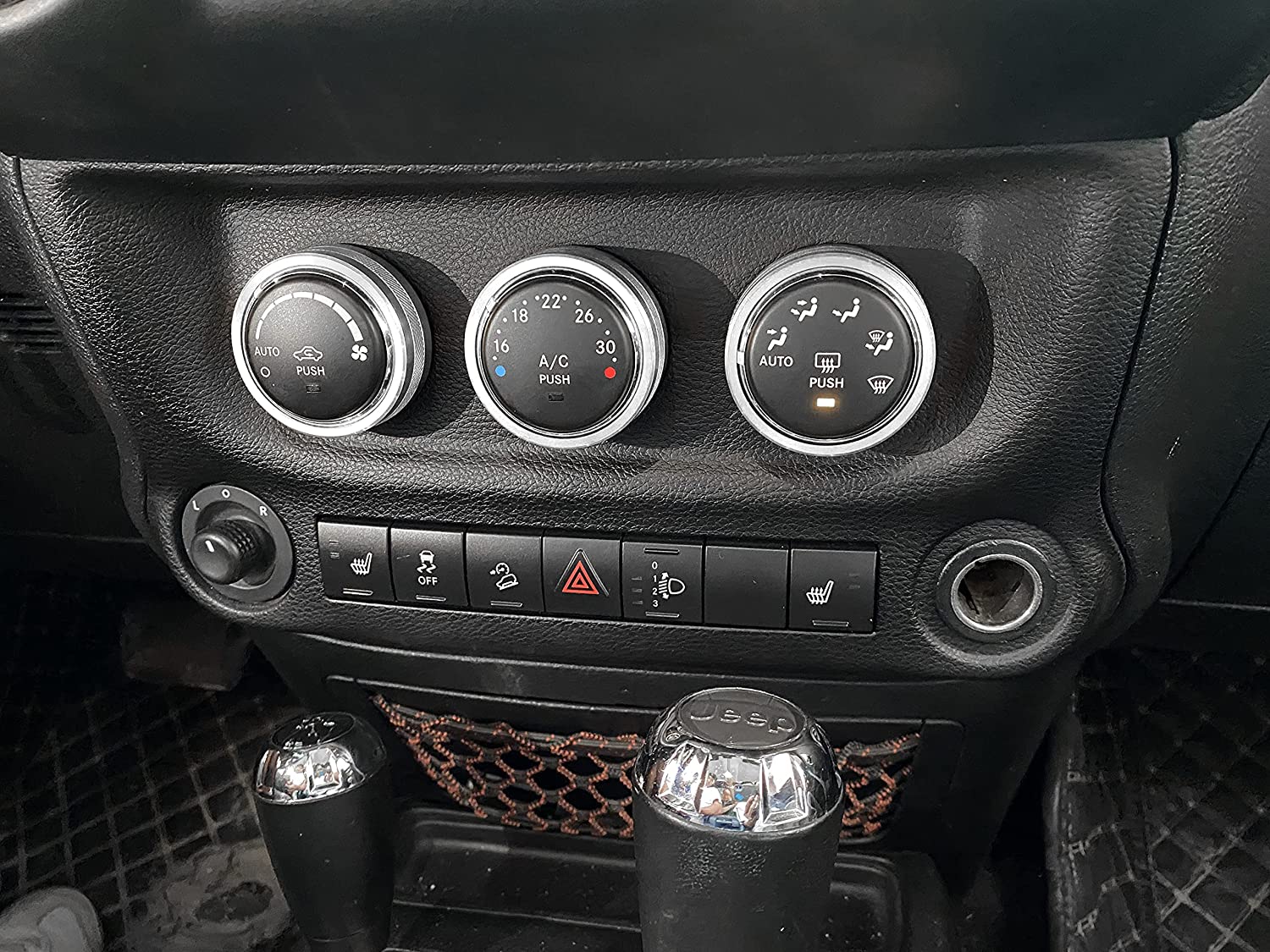 AC Climate Control Knob Ring Air Conditioner Switch Volume Cover Compatible with 2011-2017 Wrangler JK JKU/Dodge Challenger 2008-2014 Interior Conditioning Accessories Trim (Silver) - Delicate Leather