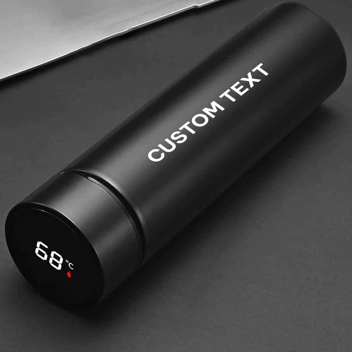 Custom Text and Logo 17oz Insulated Water Bottle with LED Temperature Display, Compatible with all car, Coffee Tea Infuser Bottle Double Wall Vacuum Insulated Water Bottle for Hot or Cold Drink - Delicate Leather
