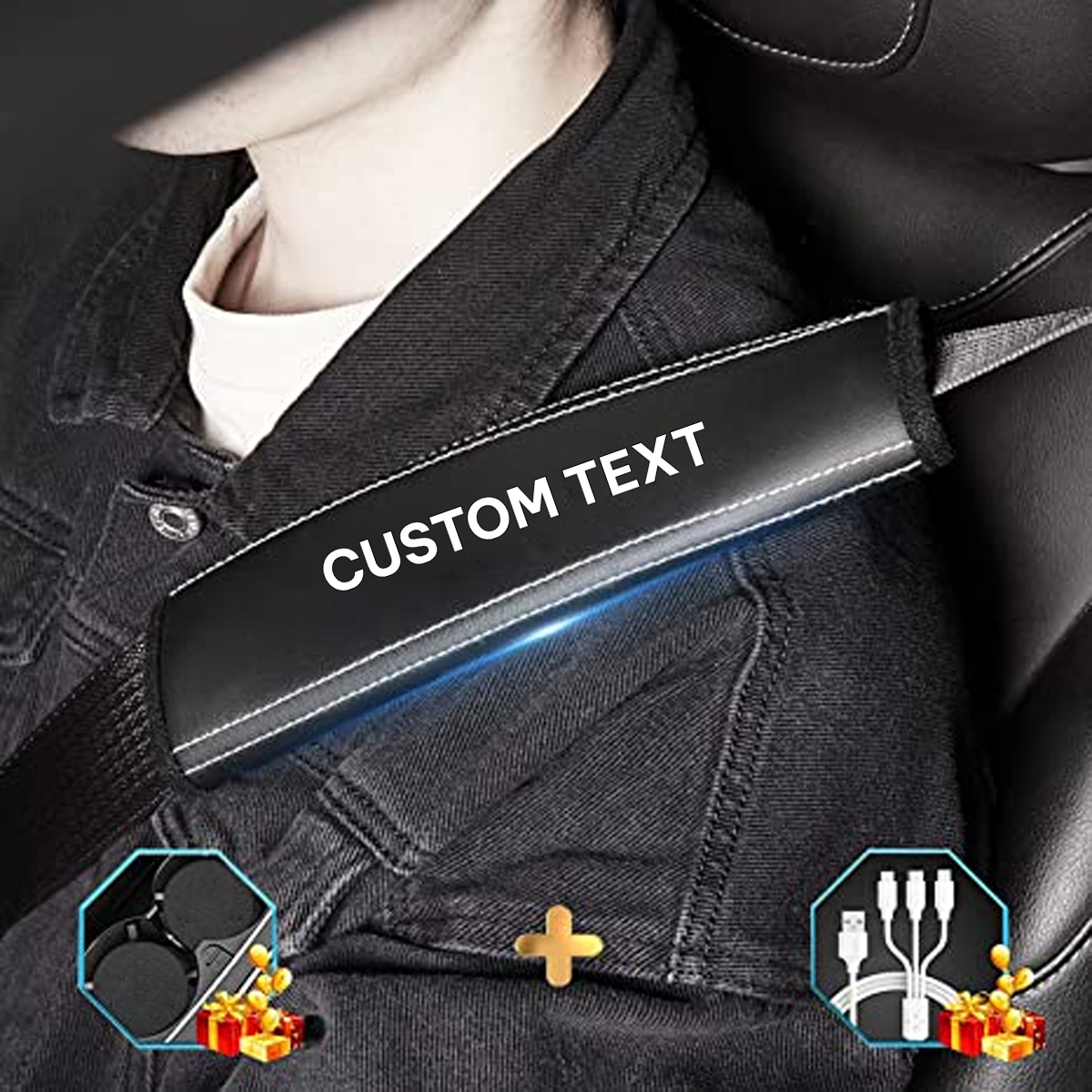 Custom Text and Logo Seat Belt Covers, Fit with all car, Microfiber Leather Seat Belt Shoulder Pads for More Comfortable Driving, Set of 2pcs - Delicate Leather