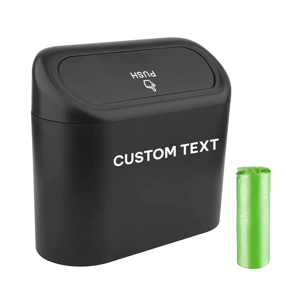 Custom Text and Logo Car Trash Can, Fit with all car, Mini Car Accessories with Lid and Trash Bag, Cute Car Organizer Bin, Small Garbage Can for Storage and Organization - Delicate Leather