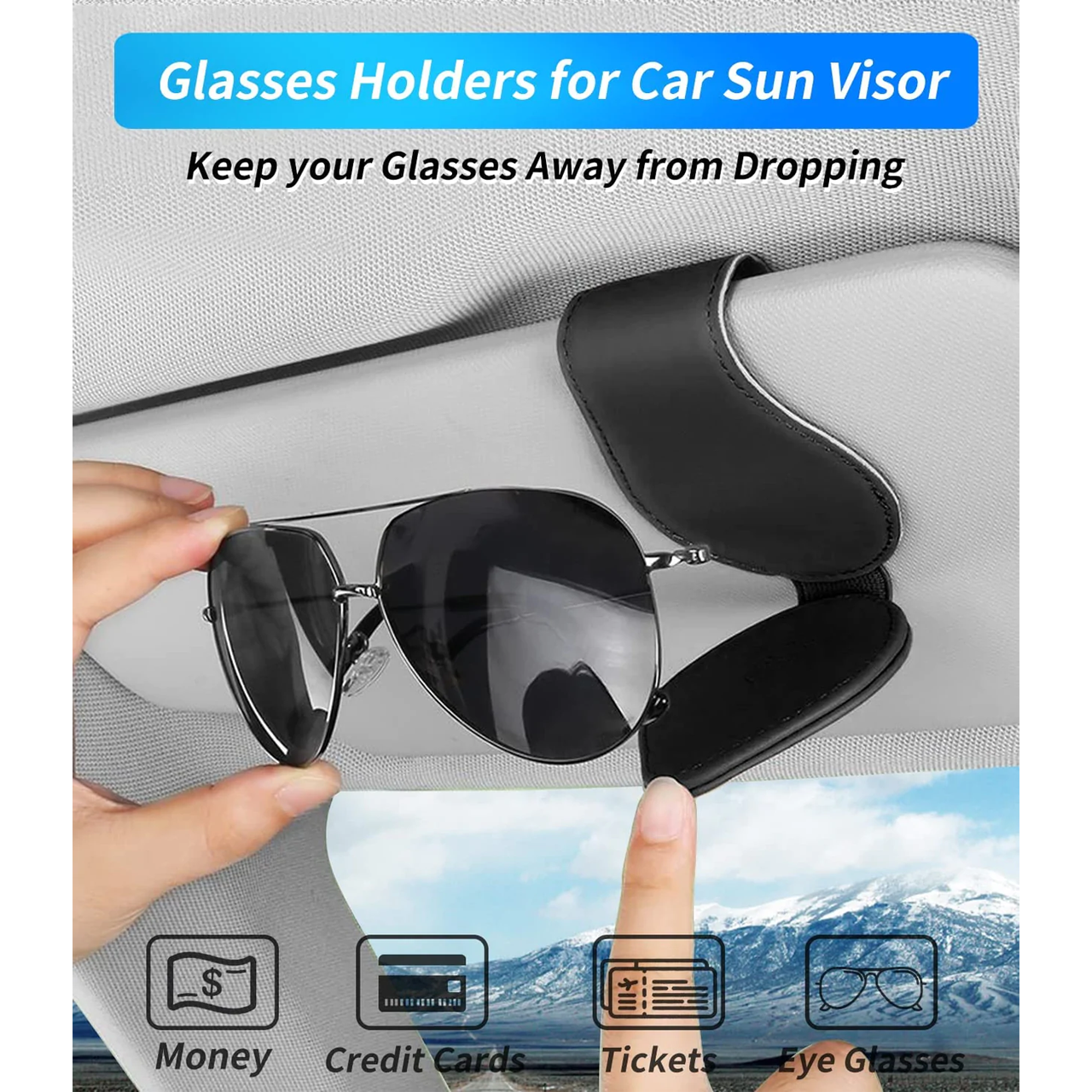 Custom Text and Logo Sunglasses Holder for Car Visor Clips, Fit with Mercedes-Benz, Leather Magnet Adsorption Visor Accessories Car Organizer for Storing Glasses Tickets Eyeglasses Hanger - Delicate Leather