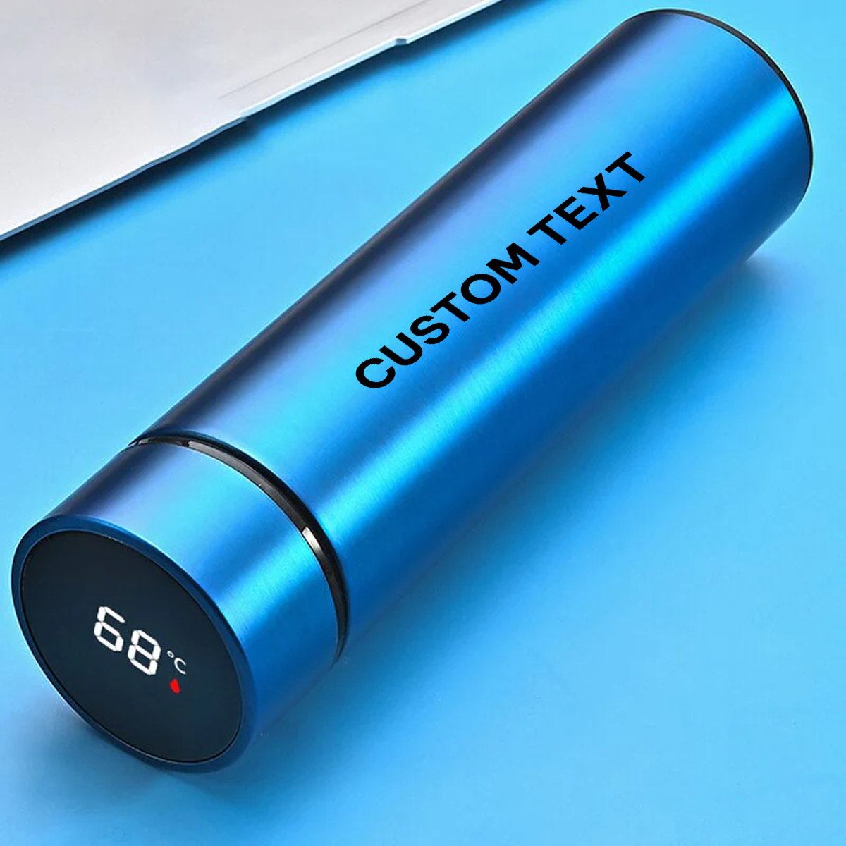 Custom Text and Logo 17oz Insulated Water Bottle with LED Temperature Display, Compatible with all car, Coffee Tea Infuser Bottle Double Wall Vacuum Insulated Water Bottle for Hot or Cold Drink - Delicate Leather