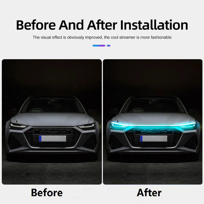 Car Hood Light Strip, 59 Inches Car Led Hood Lights Exterior Flexible LED Strip Lights Daytime Running Light for Cars, Trucks - Delicate Leather