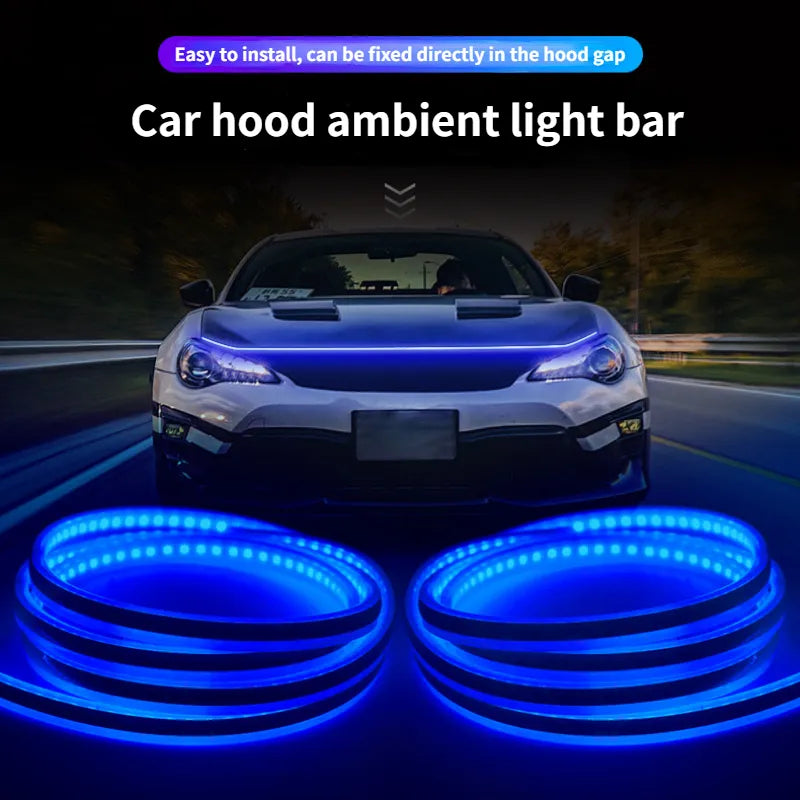 Car Hood Light Strip, 59 Inches Car Led Hood Lights Exterior Flexible LED Strip Lights Daytime Running Light for Cars, Trucks - Delicate Leather