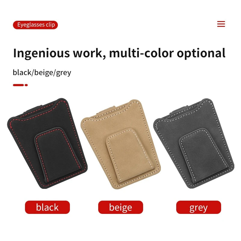 Sunglasses Holders for Car Sun Visor, Magnetic Glasses Hanger Mounter, Leather Eyeglasses Holder, Sunshade Storage Ticket Card Clip, Suitable for SUV Pickup Truck All Models - Delicate Leather